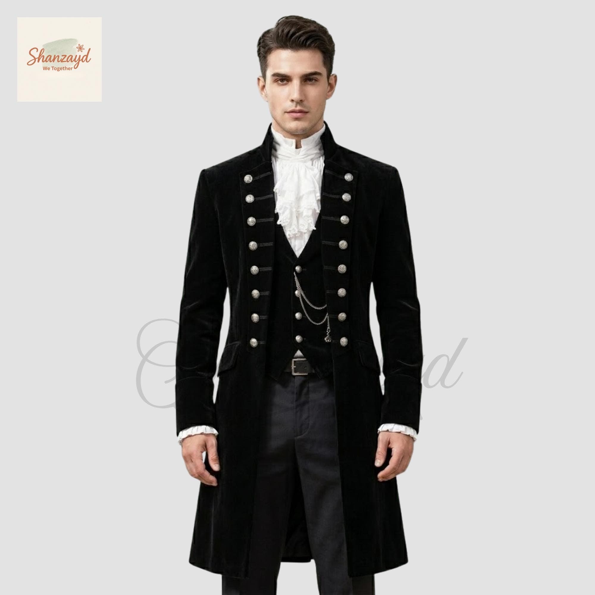 Mens Victorian Gothic Frock Coat Suit, Black Velvet Tailcoat, Steampunk Wedding Suit, Regency Formal Outfit, Vintage Style Coat, Custom Made