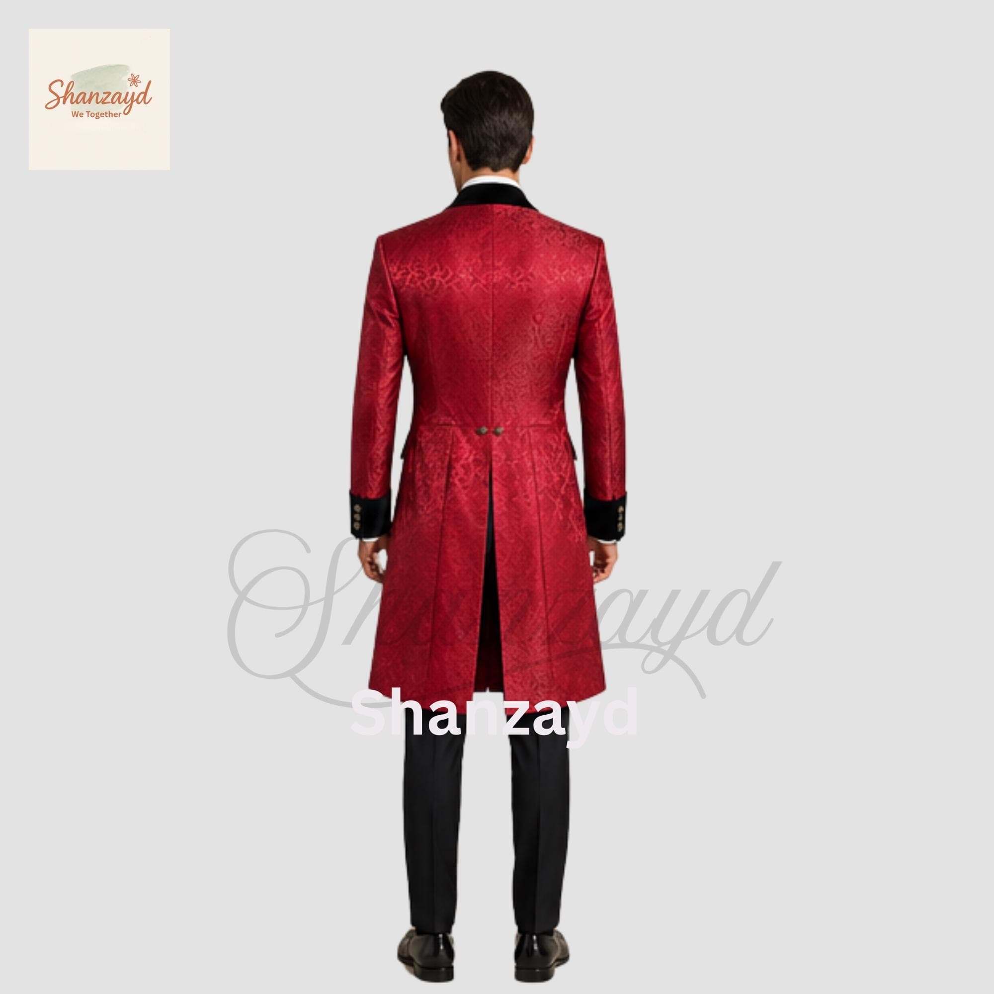 Red Victorian Frock Coat Men Gothic Wedding Suit Brocade Tailcoat Tuxedo Formal Outfit Prom Suit Vintage Style Long Coat - image 3