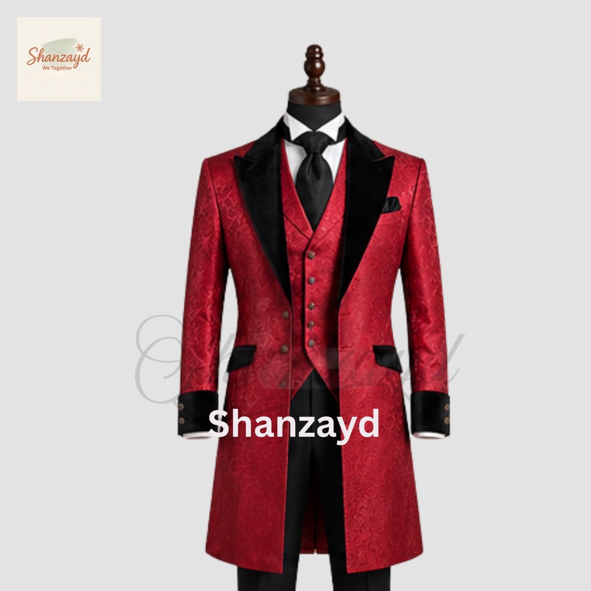 Red Victorian Frock Coat Men Gothic Wedding Suit Brocade Tailcoat Tuxedo Formal Outfit Prom Suit Vintage Style Long Coat - image 5