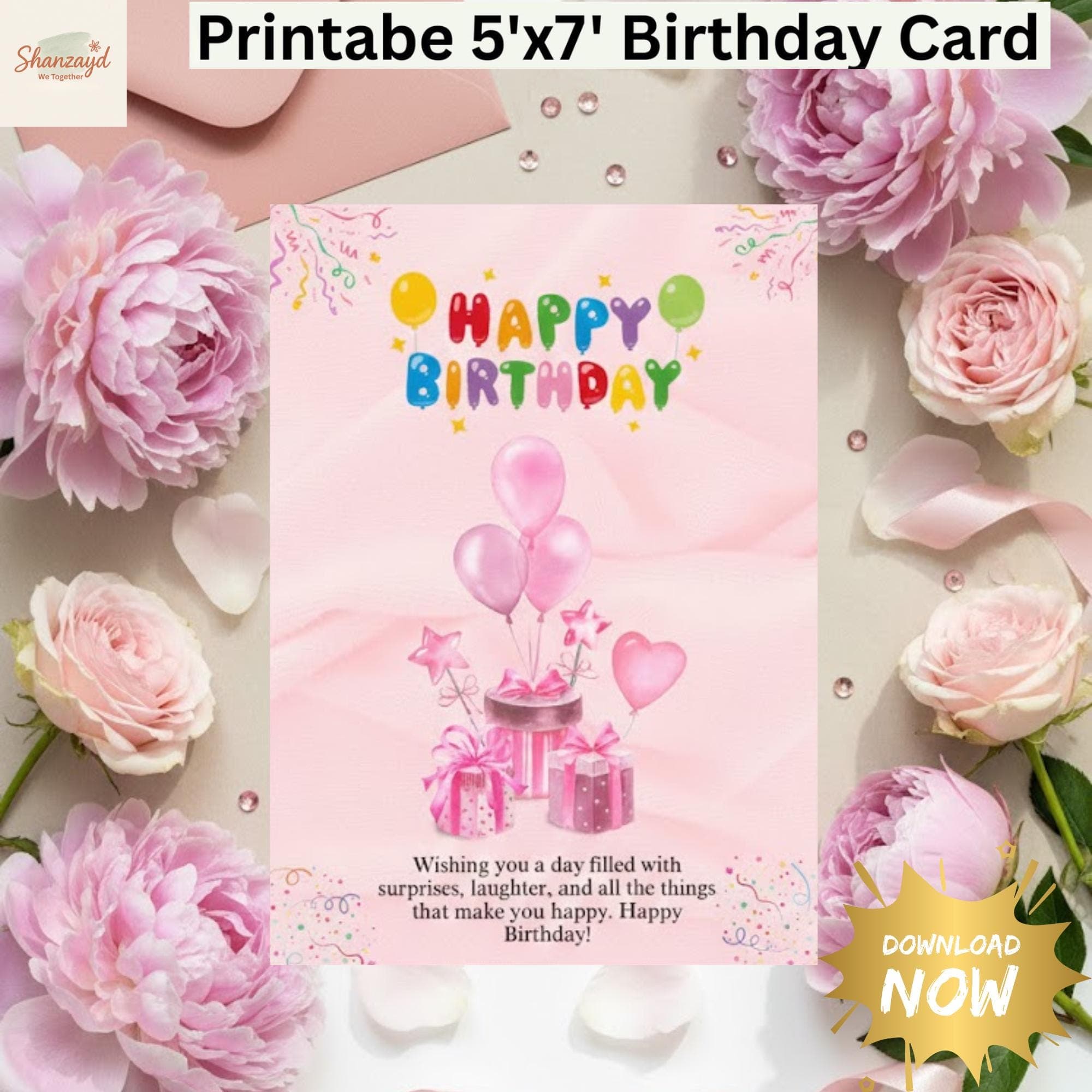 Pink Birthday Card Printable | Happy Birthday Card | Girls Birthday Card |Mum Birthday Card |5x7 Card |Digital Download - image 3