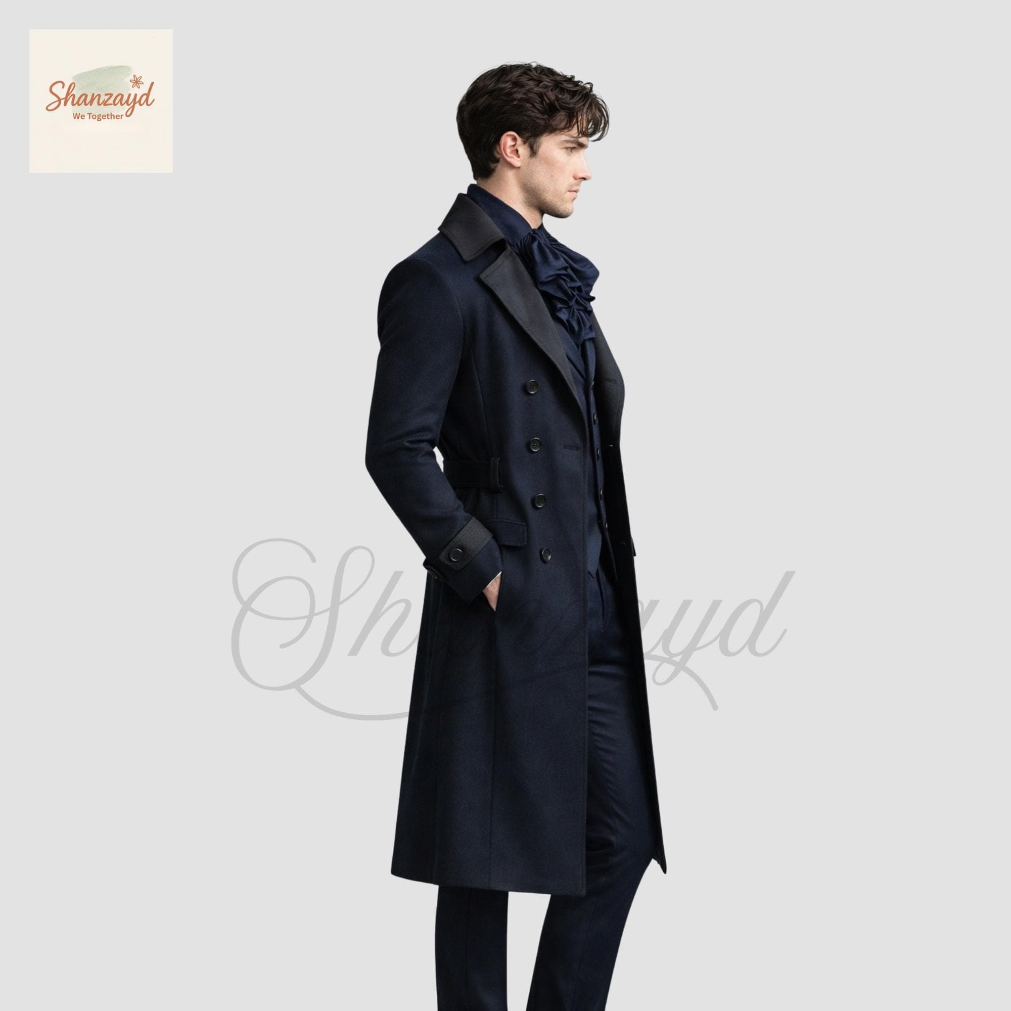 Victorian Navy Long Coat Suit Men Gothic Formal Tailcoat | 3 Piece Suit Vintage Wedding Outfit | Mens Frock Coat Overcoat Custom Made - image 4