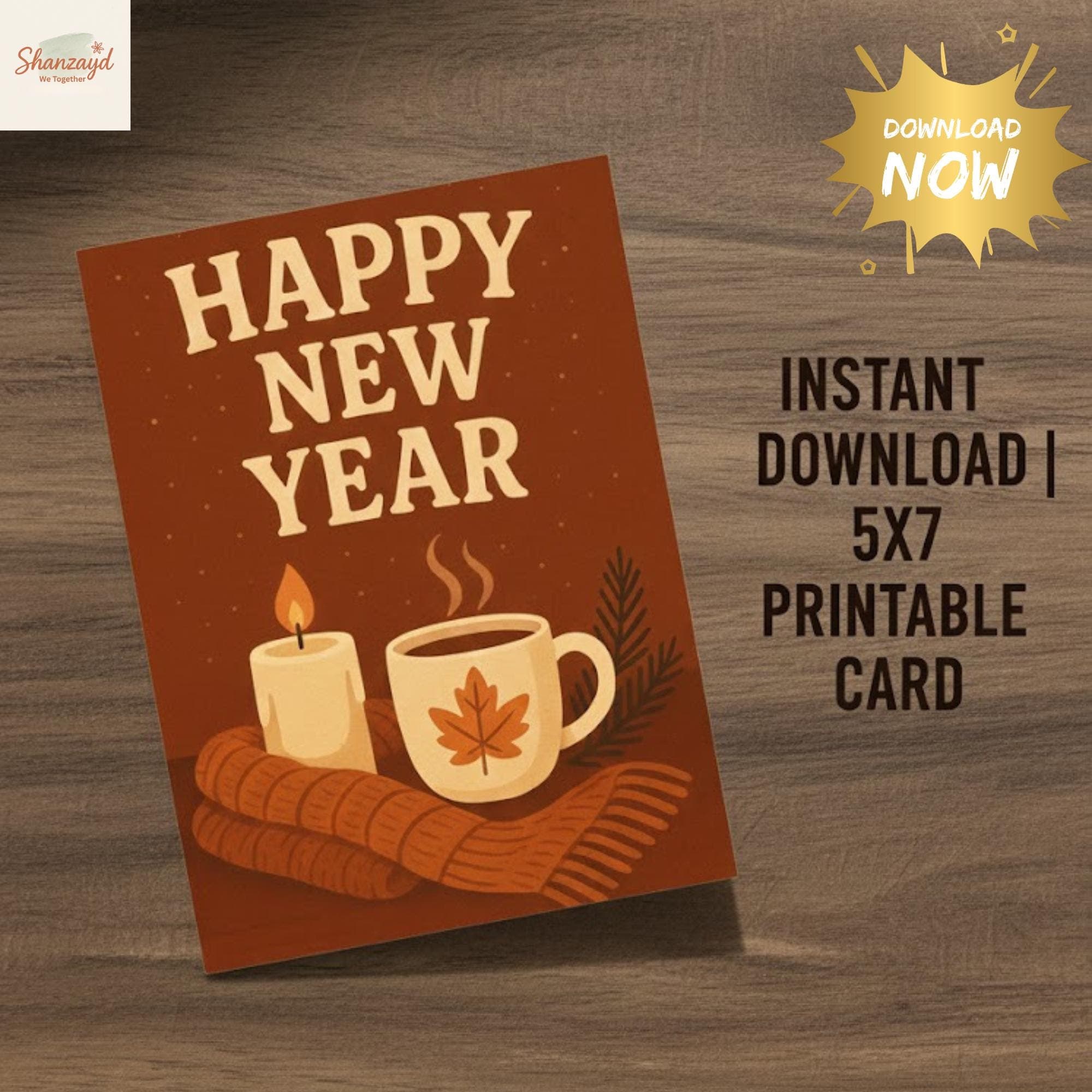 Happy New Year Card• 2026 bingo card • Cozy Holiday Card • 5x7 PDF • Instant Download • New Year Greeting Card for Friends & Family