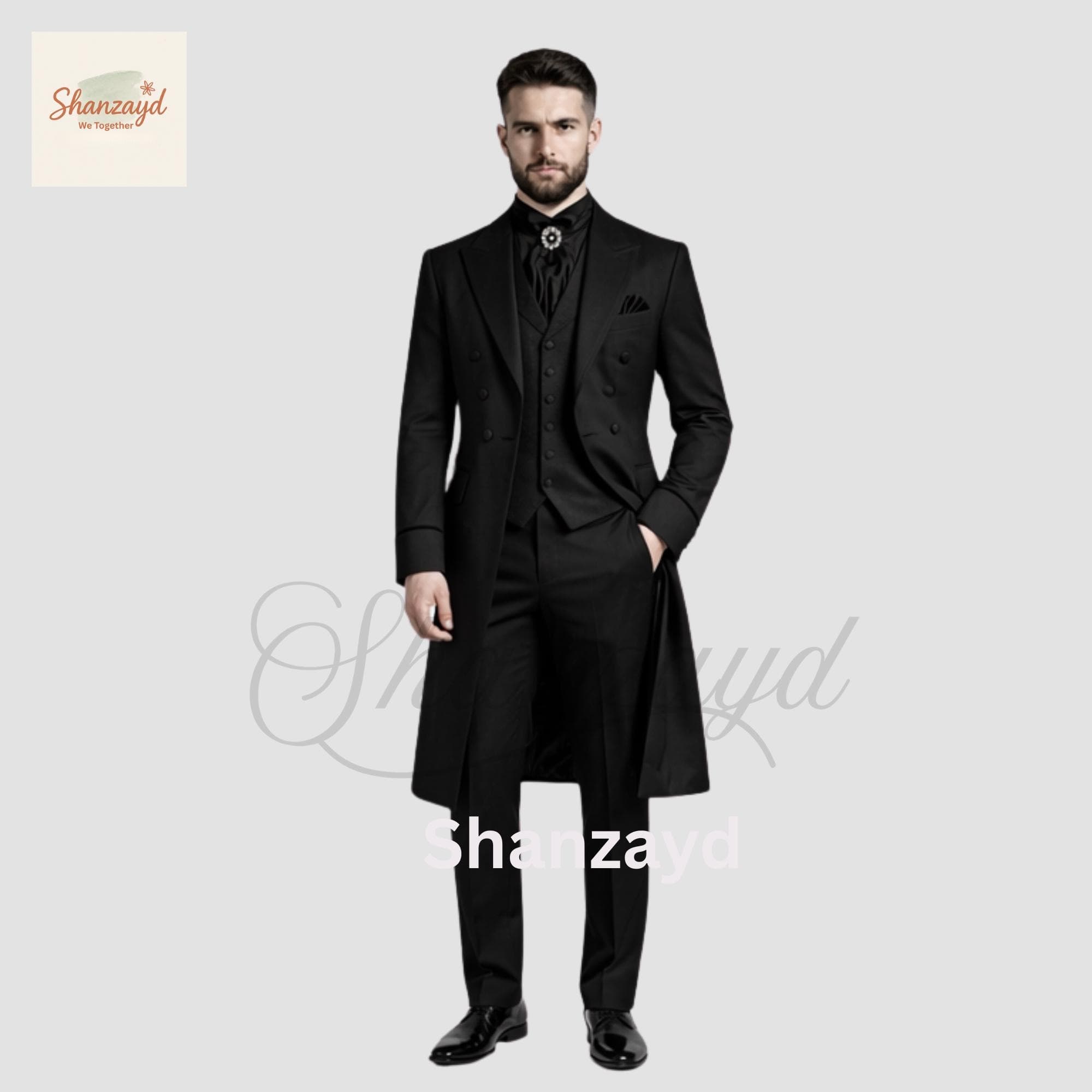 Black Gothic Victorian Frock Coat Suit Mens, Regency Tailcoat Wedding Suit, Double Breasted Long Coat, Vintage Formal Outfit Custom