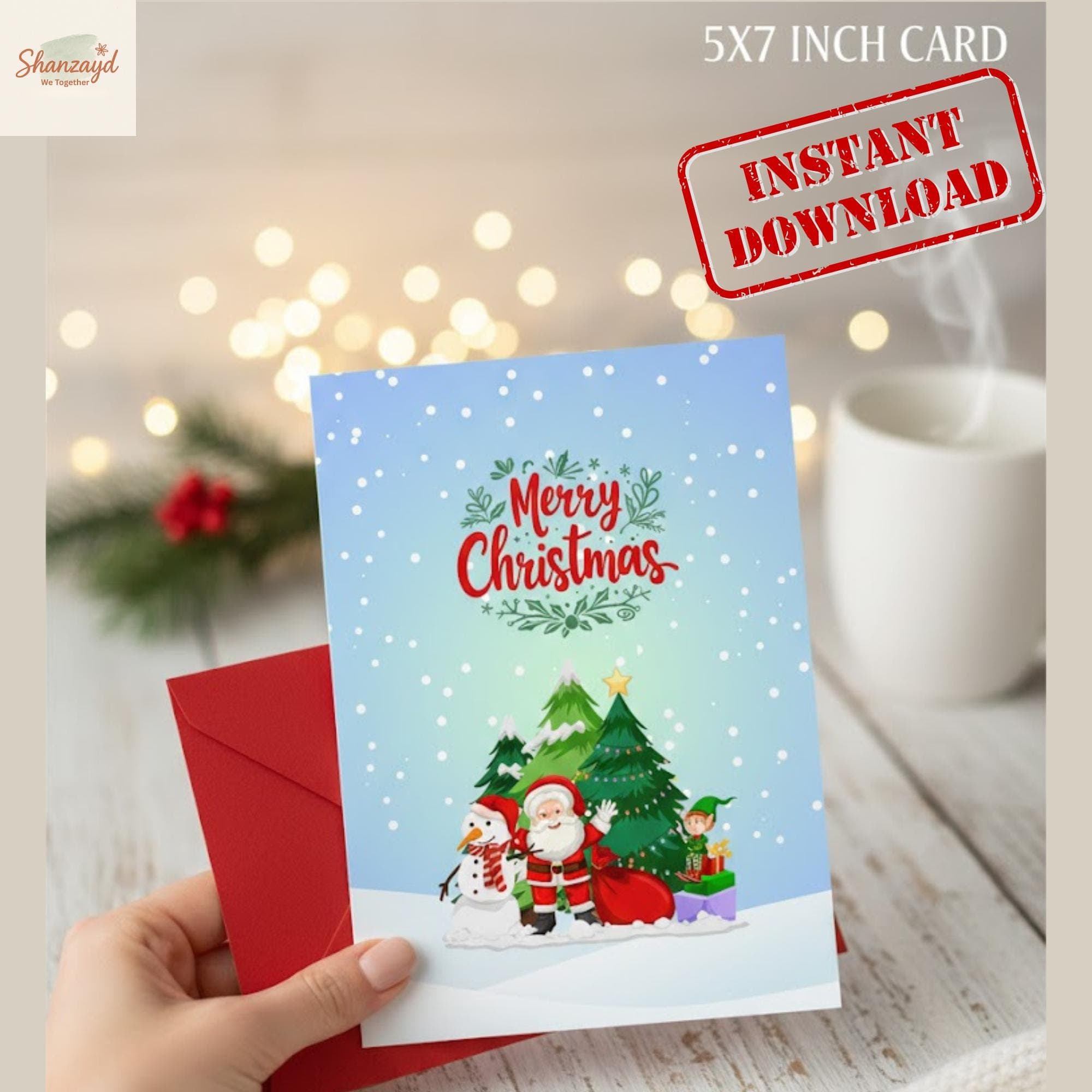 Santa Christmas Card Printable Kids Christmas Card PDF Holiday Greeting Card Instant Download Xmas Card for Kids Cute Santa Card - image 3