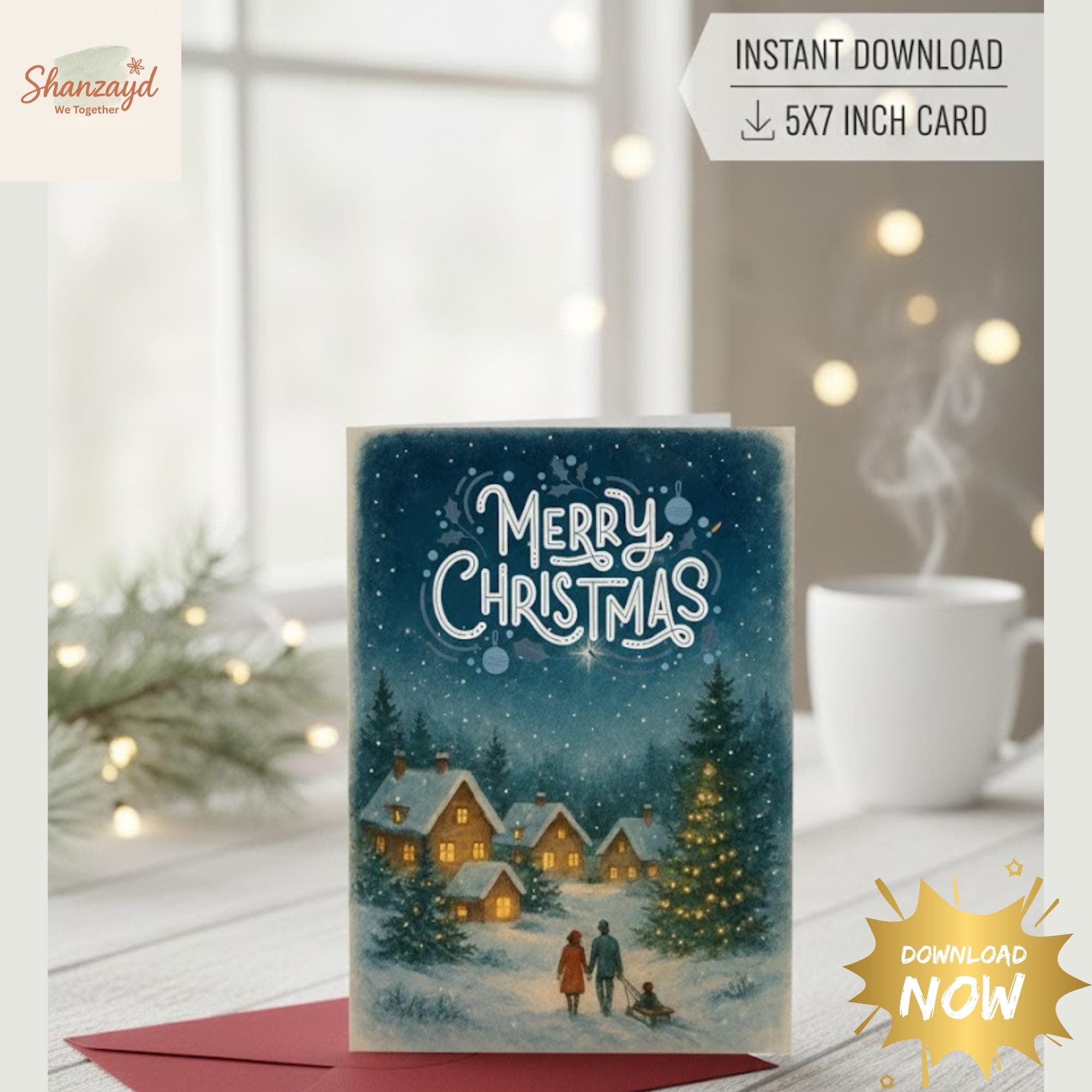 Vintage Christmas Card  • Mum Christmas Card • Winter Holiday Greeting Card • 5x7 PDF •  Instant Download