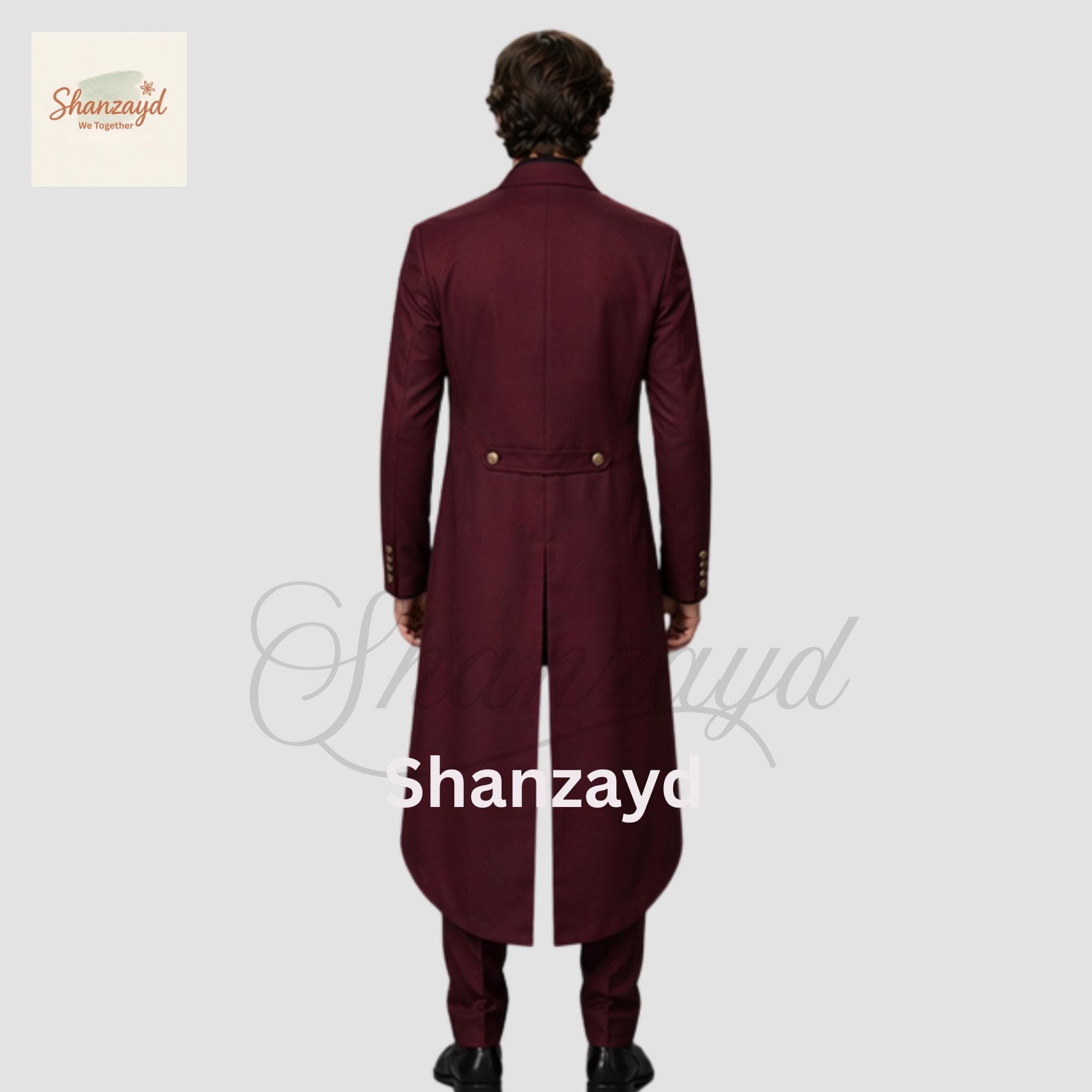Burgundy Victorian Frock Coat Men Tailcoat Wedding Suit Gothic Long Coat Formal Regency Outfit Steampunk Coat Groom Wear Custom Made - image 3