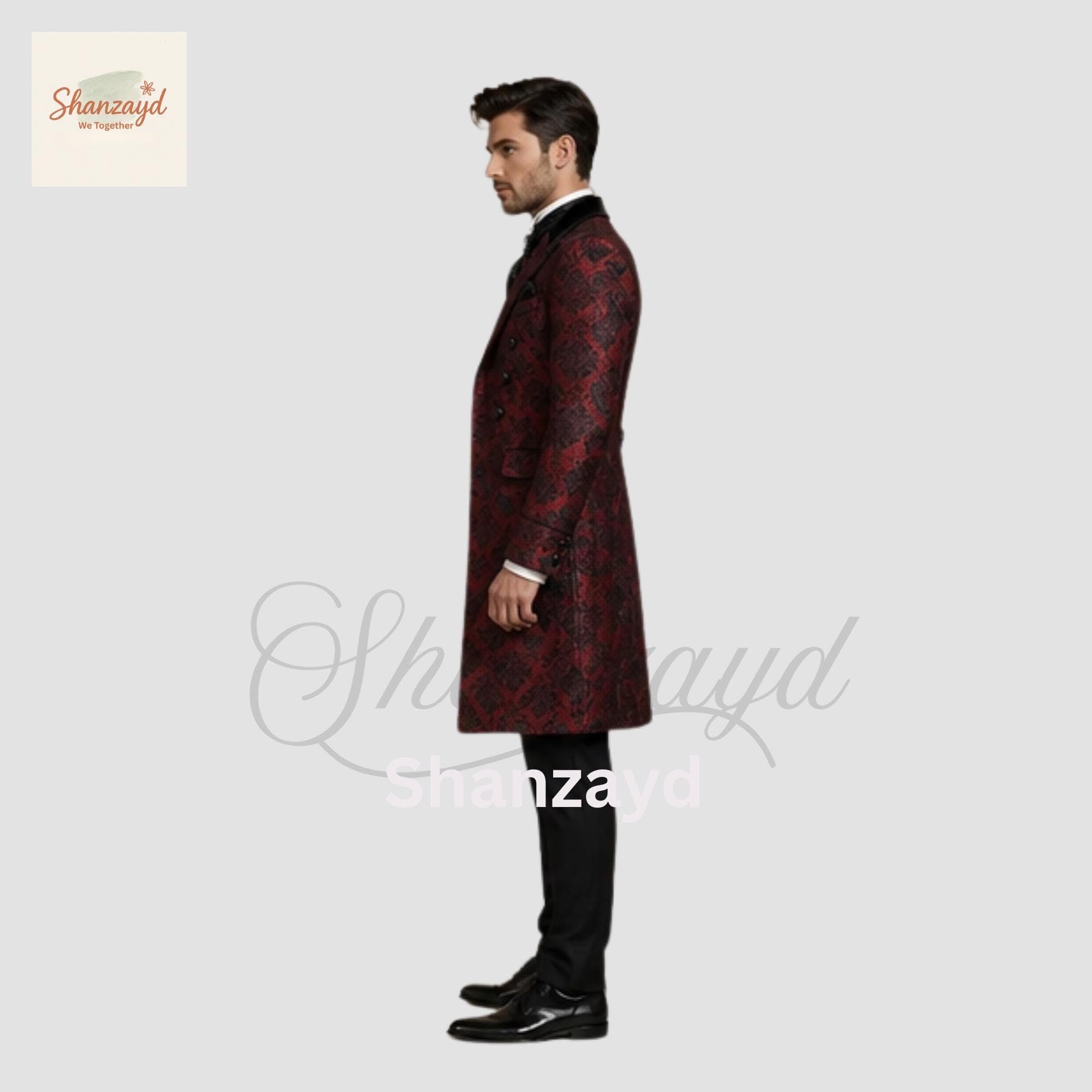 Burgundy Gothic Frock Coat Men, Victorian Wedding Suit, Brocade Tailcoat, Vintage Formal Outfit, Regency Style Coat, Black Vest Suit Set - image 4