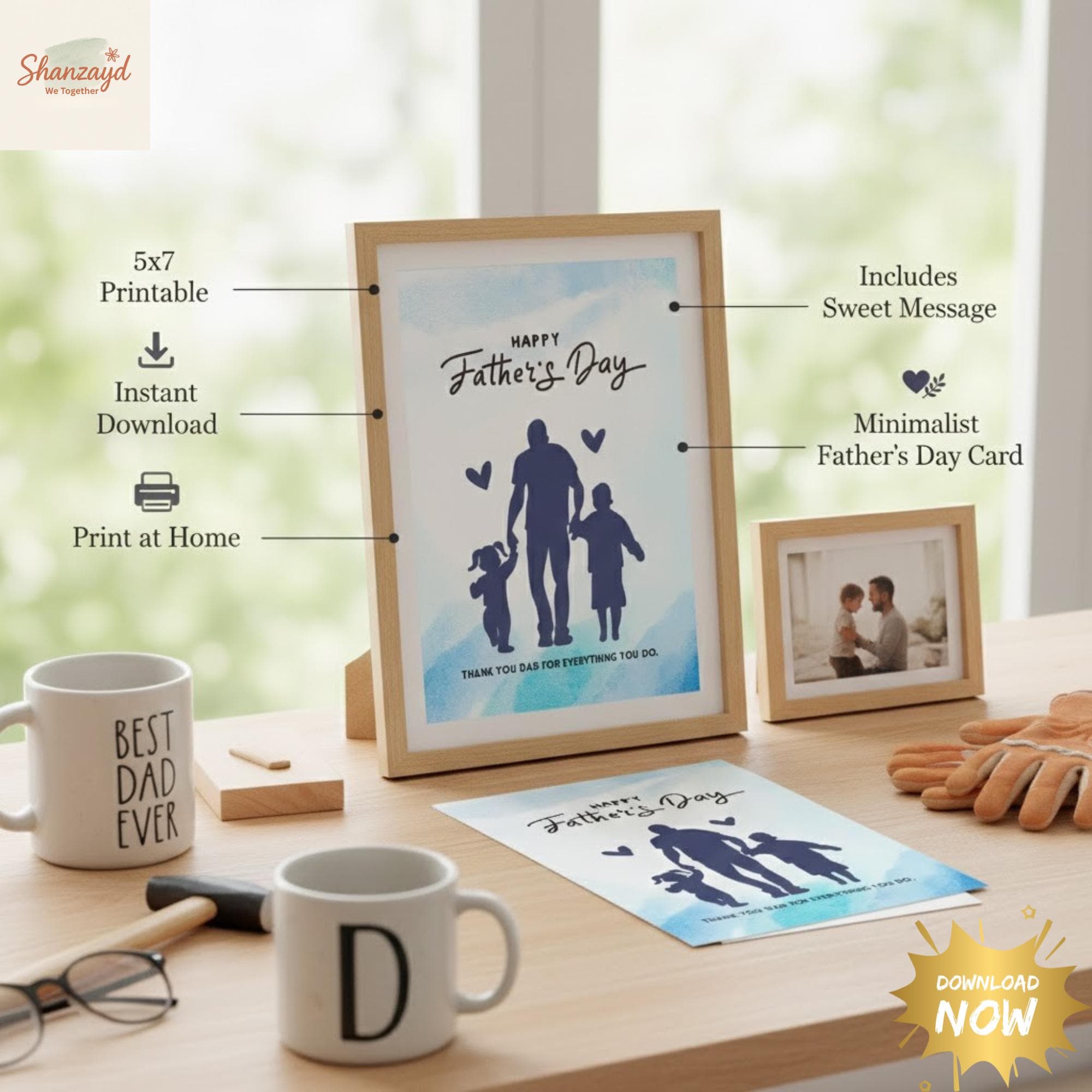 Fathers Day Card Printable Silhouette Card for Dad Happy Fathers Day Card PDF Instant Download Dad Gift Greeting Card for Him