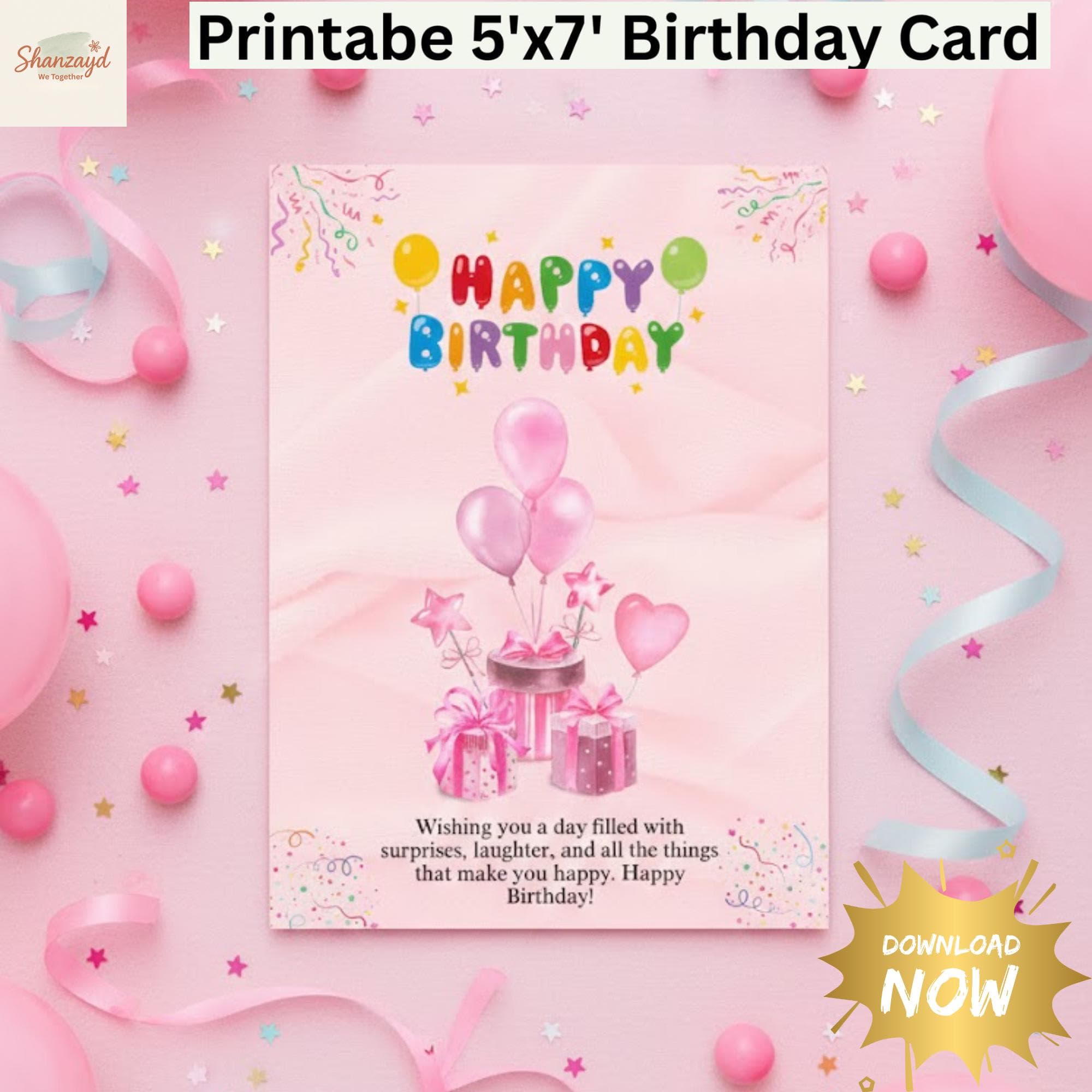 Pink Birthday Card Printable | Happy Birthday Card | Girls Birthday Card |Mum Birthday Card |5x7 Card |Digital Download