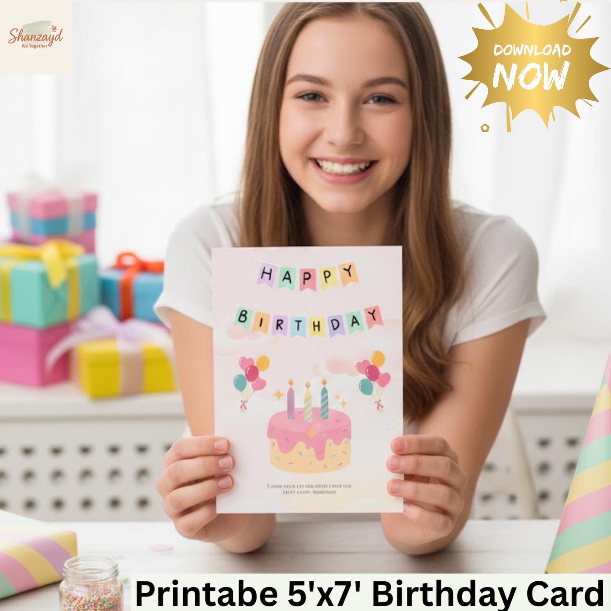 Pink Birthday Card | Happy Birthday Card | Kids Birthday Card | Girls Birthday card| Gift for her|5x7 card |Instant Download - image 3