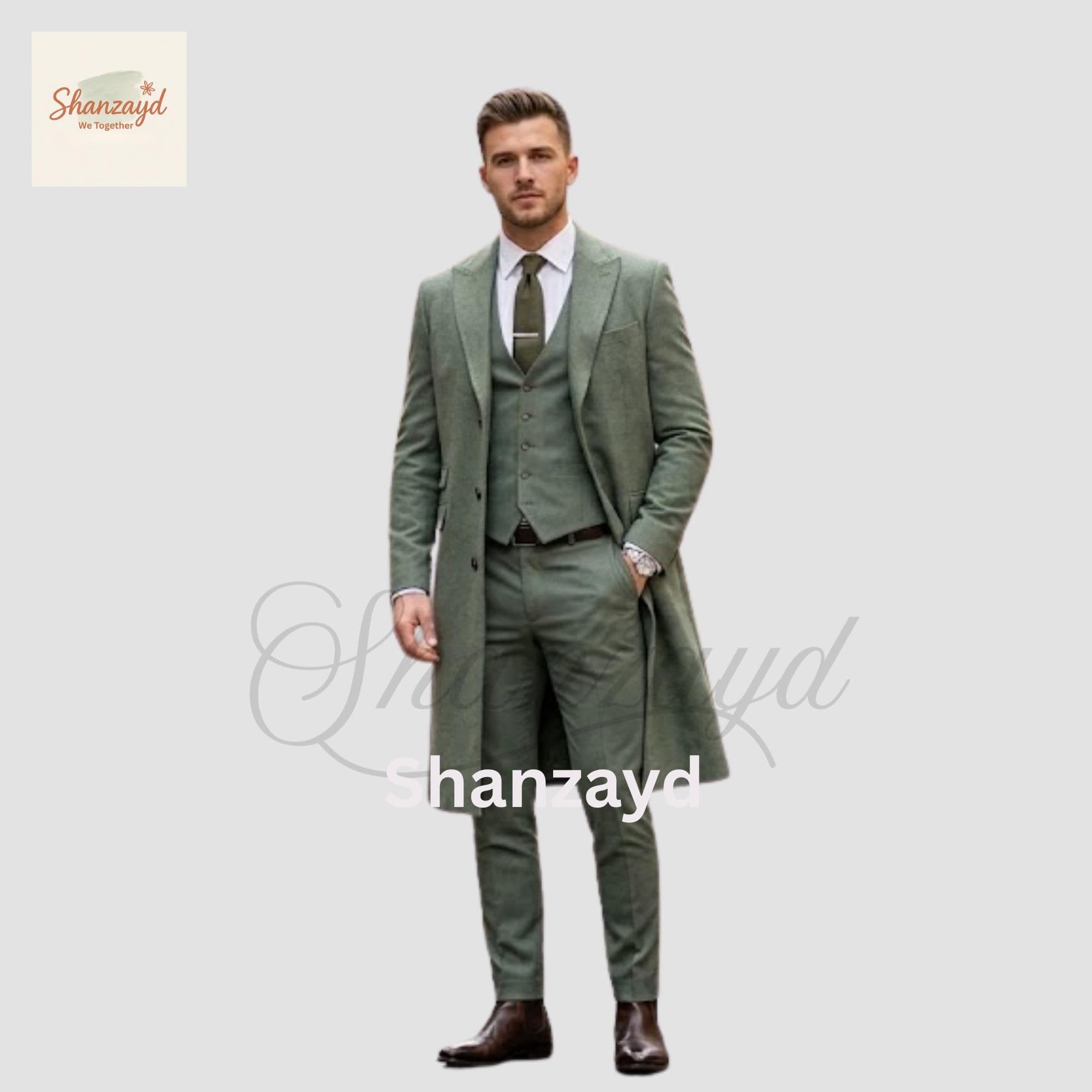 Victorian Suit 3 Piece , Sage Green Gothic suit, Wedding Suit Men, Slim Fit Formal Suit, Groom Outfit, Classic Long Coat Suit Set