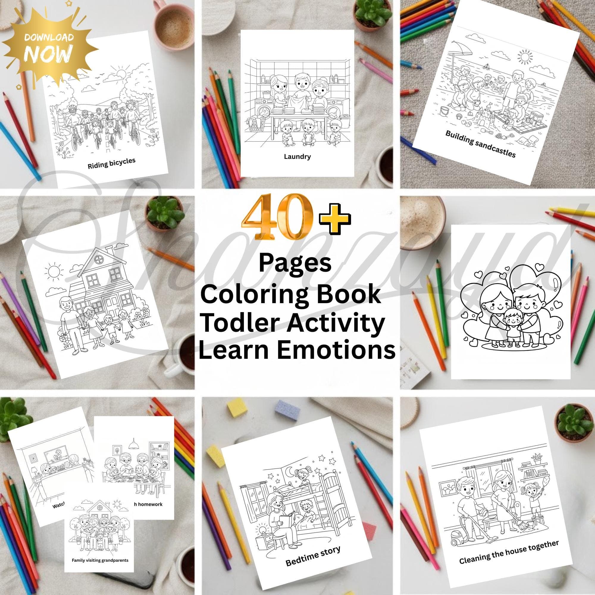 Kids Coloring Book Family Activities Printable PDF Fun Coloring Pages Kids Activity Book Homeschool Activity Instant Download