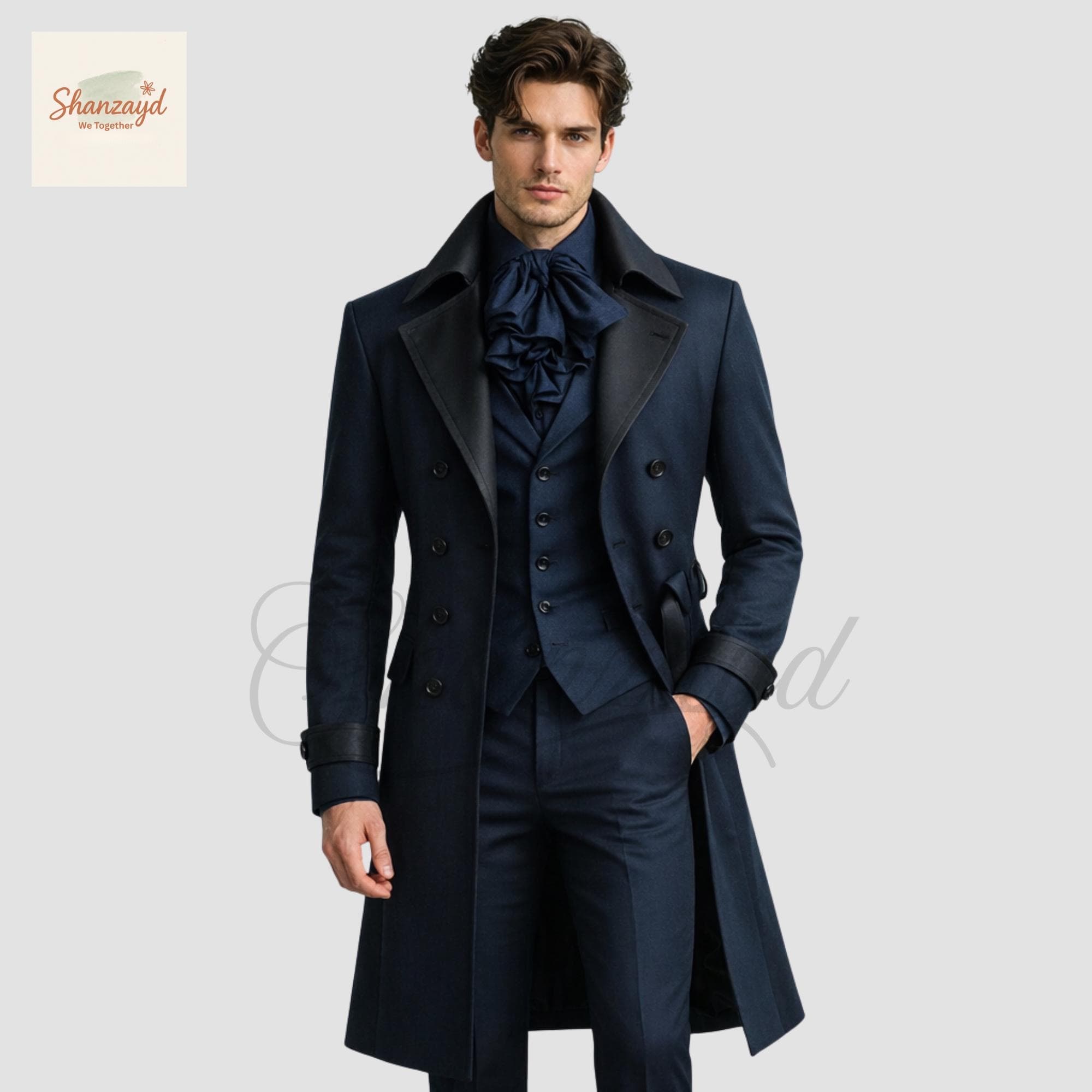 Victorian Navy Long Coat Suit Men Gothic Formal Tailcoat | 3 Piece Suit Vintage Wedding Outfit | Mens Frock Coat Overcoat Custom Made