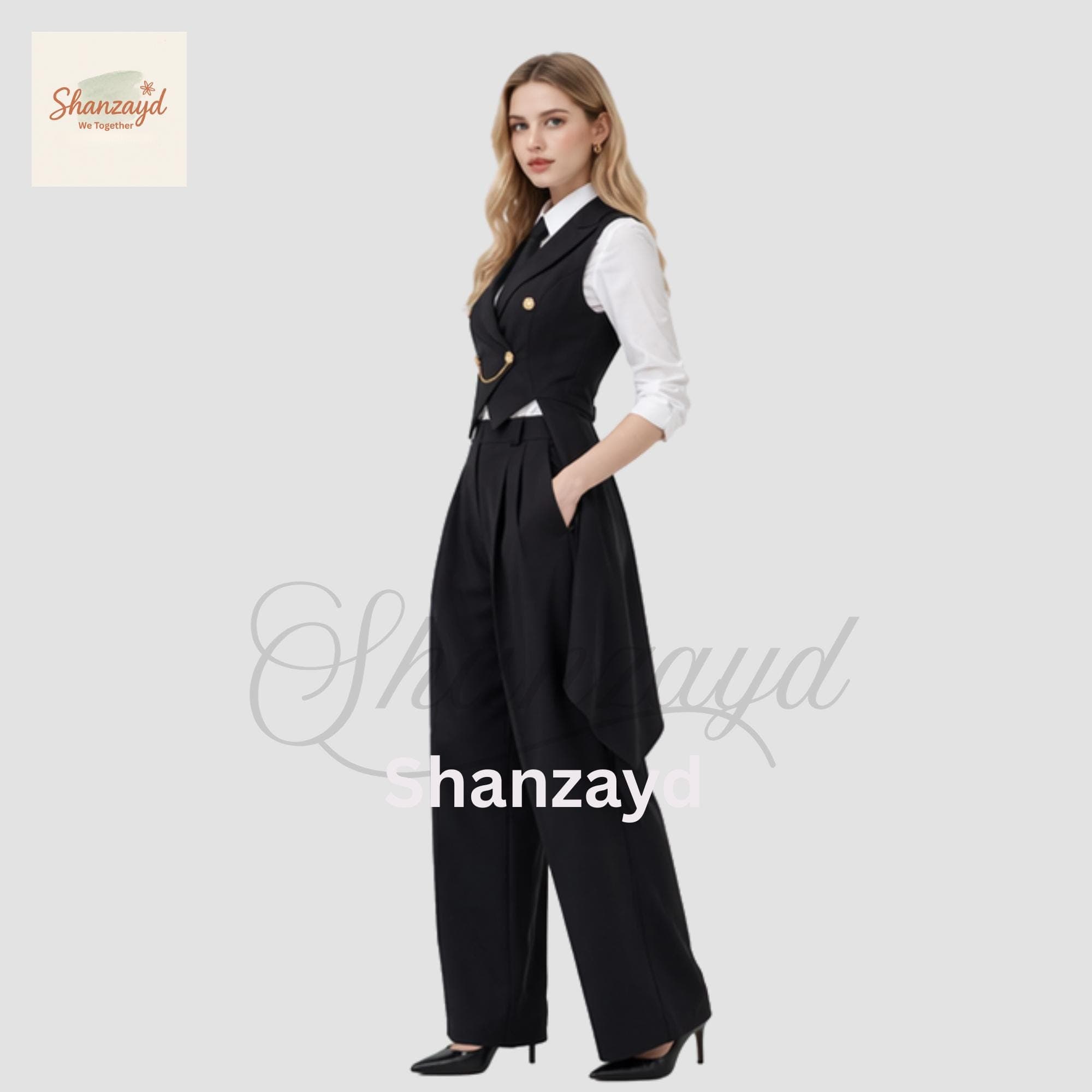 Women Black Tailcoat Suit Set, Formal Vest and Wide Leg Pants, Gothic Victorian Inspired Outfit, Steampunk Women Suit, Office Wear Suit - image 4
