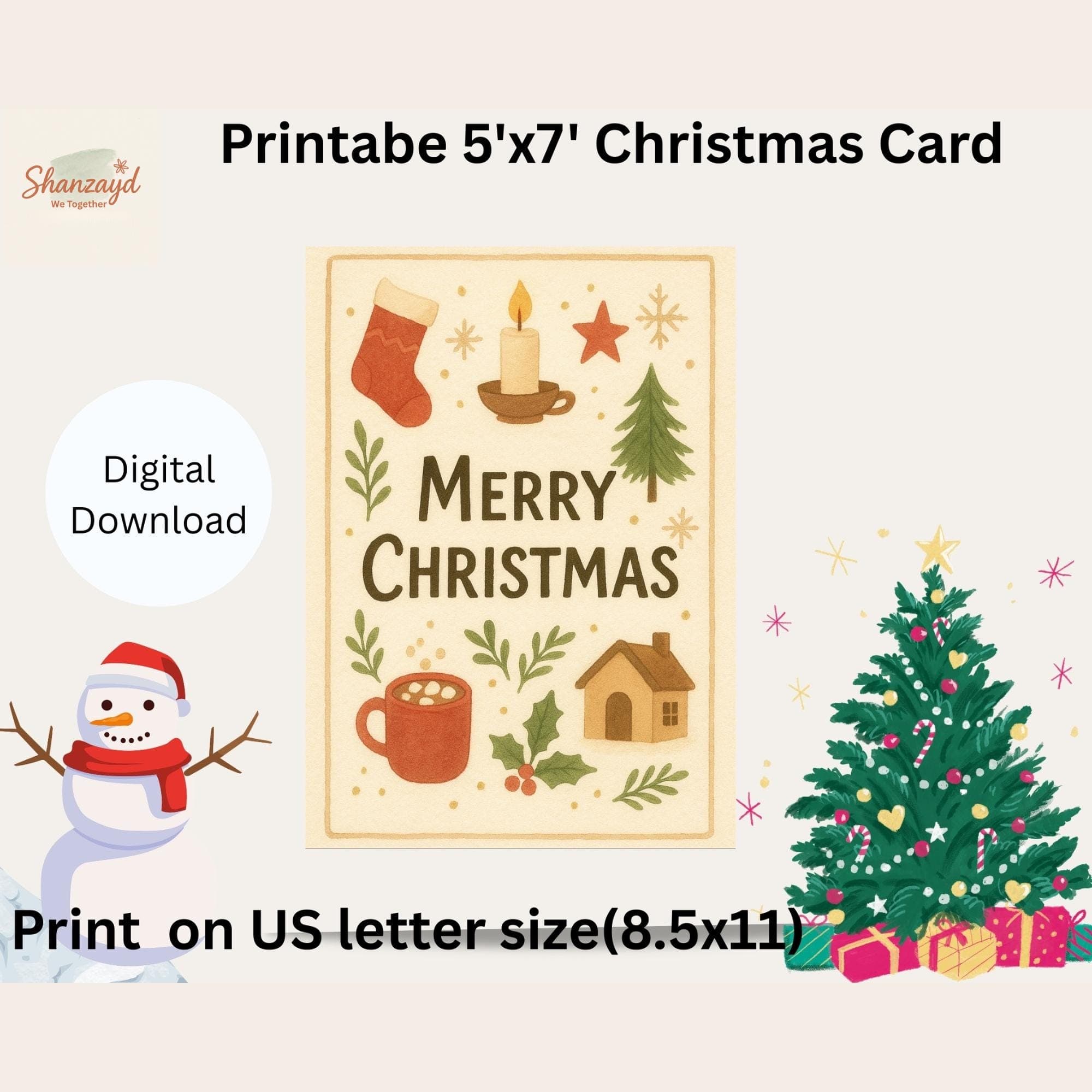 Merry Christmas Card β’ Kids Christmas Card β’ Personalized Christmas Card β’ 5x7 PDF β’ Instant Download - image 3