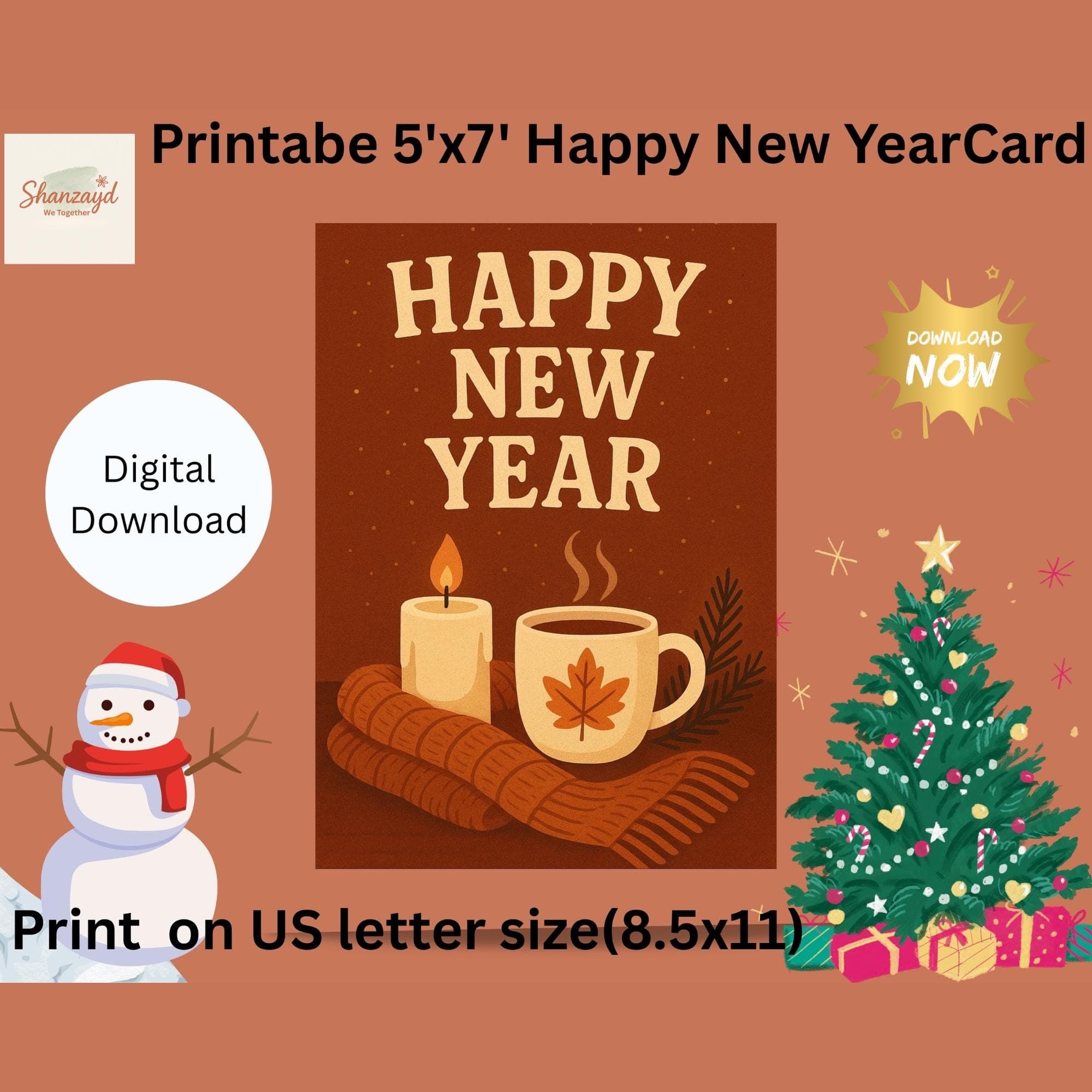 Happy New Year Card• 2026 bingo card • Cozy Holiday Card • 5x7 PDF • Instant Download • New Year Greeting Card for Friends & Family - image 5