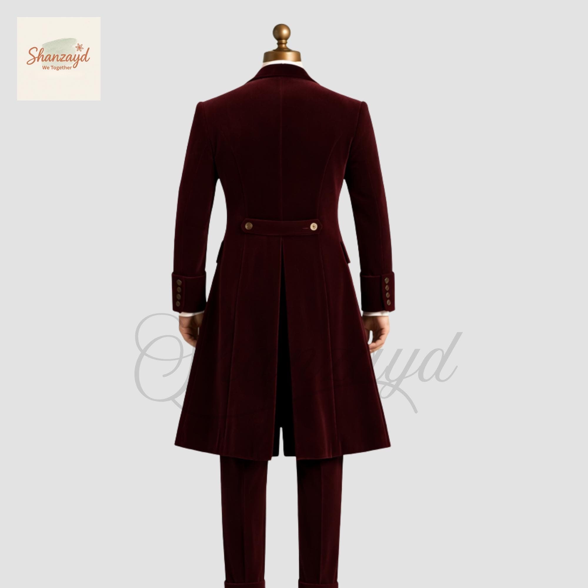 Victorian Burgundy Velvet Long Coat Suit for Men, Gothic Regenecy Tailcoat 3 Piece, Wedding Suit, Mens Formal Suit, Tailcoat Frock Coat - image 5