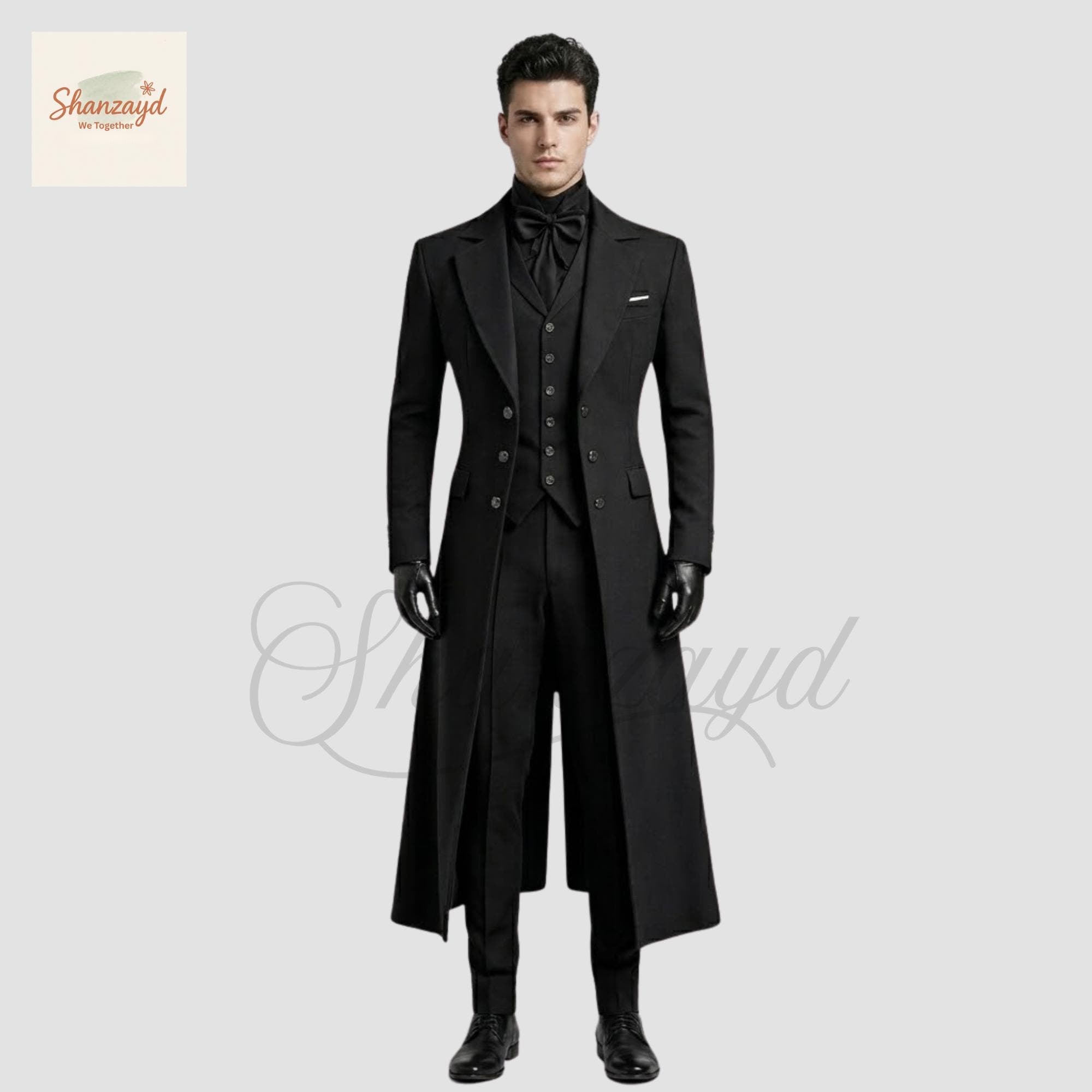 Black Victorian Tailcoat Suit for Men Gothic Formal Tuxedo Set | Regency Wedding Outfit Steampunk Long Coat | Custom Made 3 Piece Suit