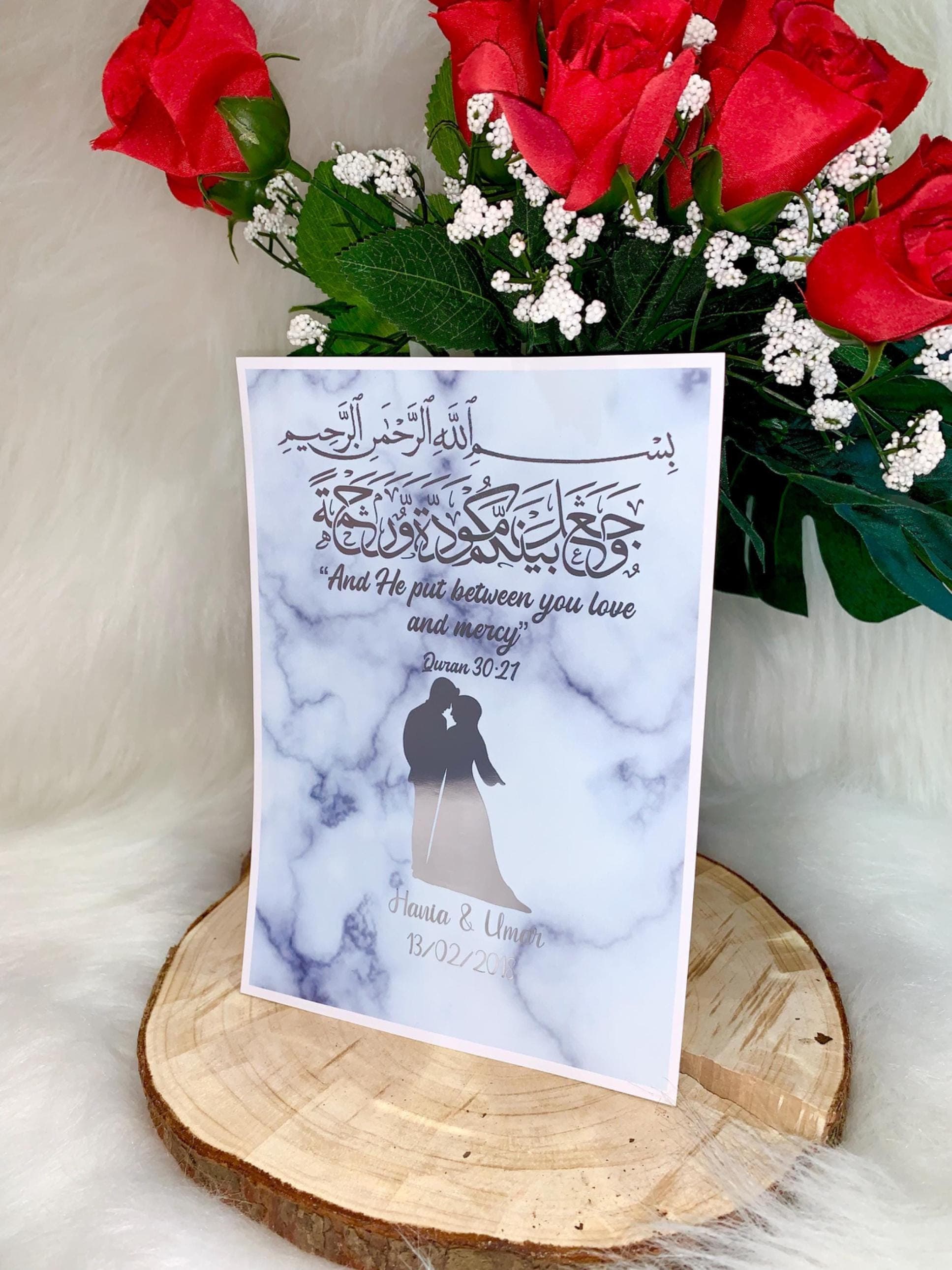 A4,A5,A6 Personalised Arabic calligraphy And he put between you love and mercy foil print with silver foil Perfect Nikkah gift UK - image 4