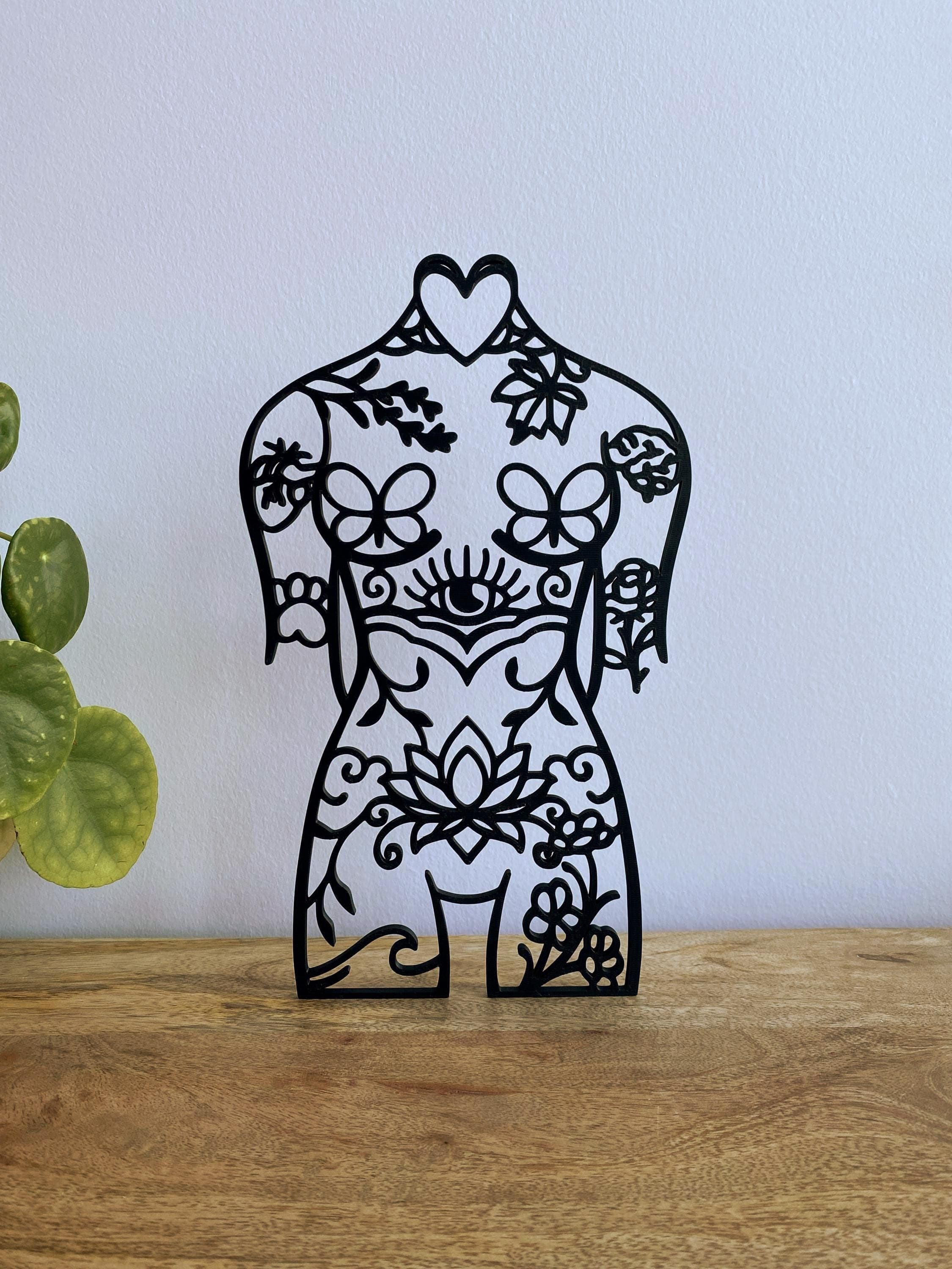 Minimalist Body Wall | Botanical Line Sculpture | Modern Tattoo Style Art