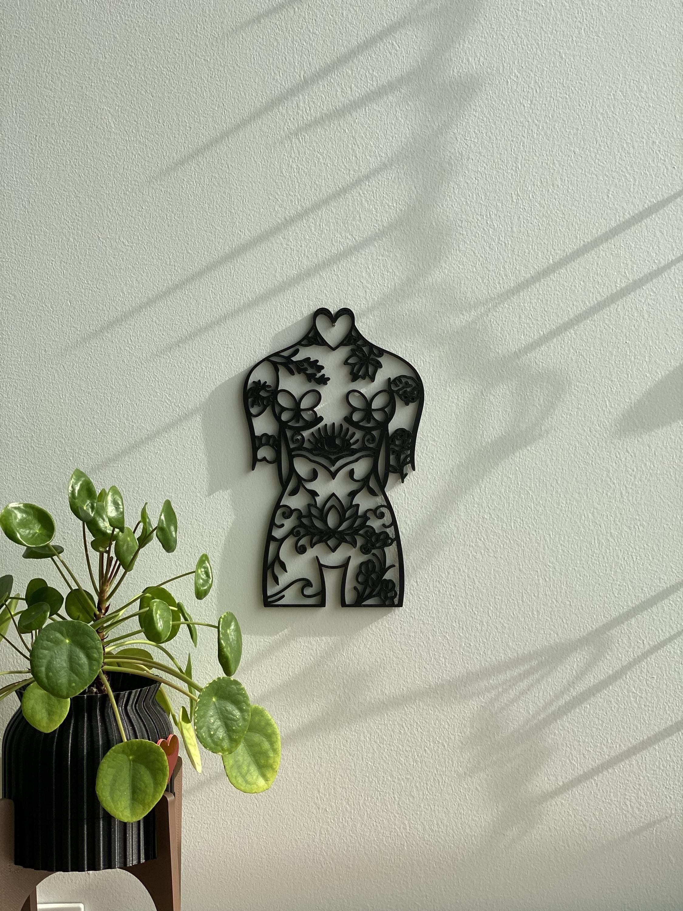 Minimalist Body Wall | Botanical Line Sculpture | Modern Tattoo Style Art - image 5