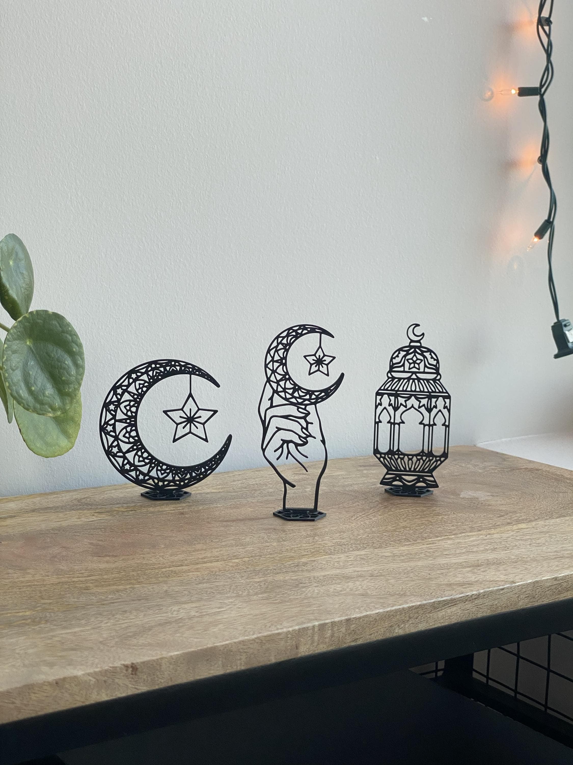 Islamic Decor | Crescent Moon Star Ramadan | Lantern Muslim Home | Eid Mubarak Table Art