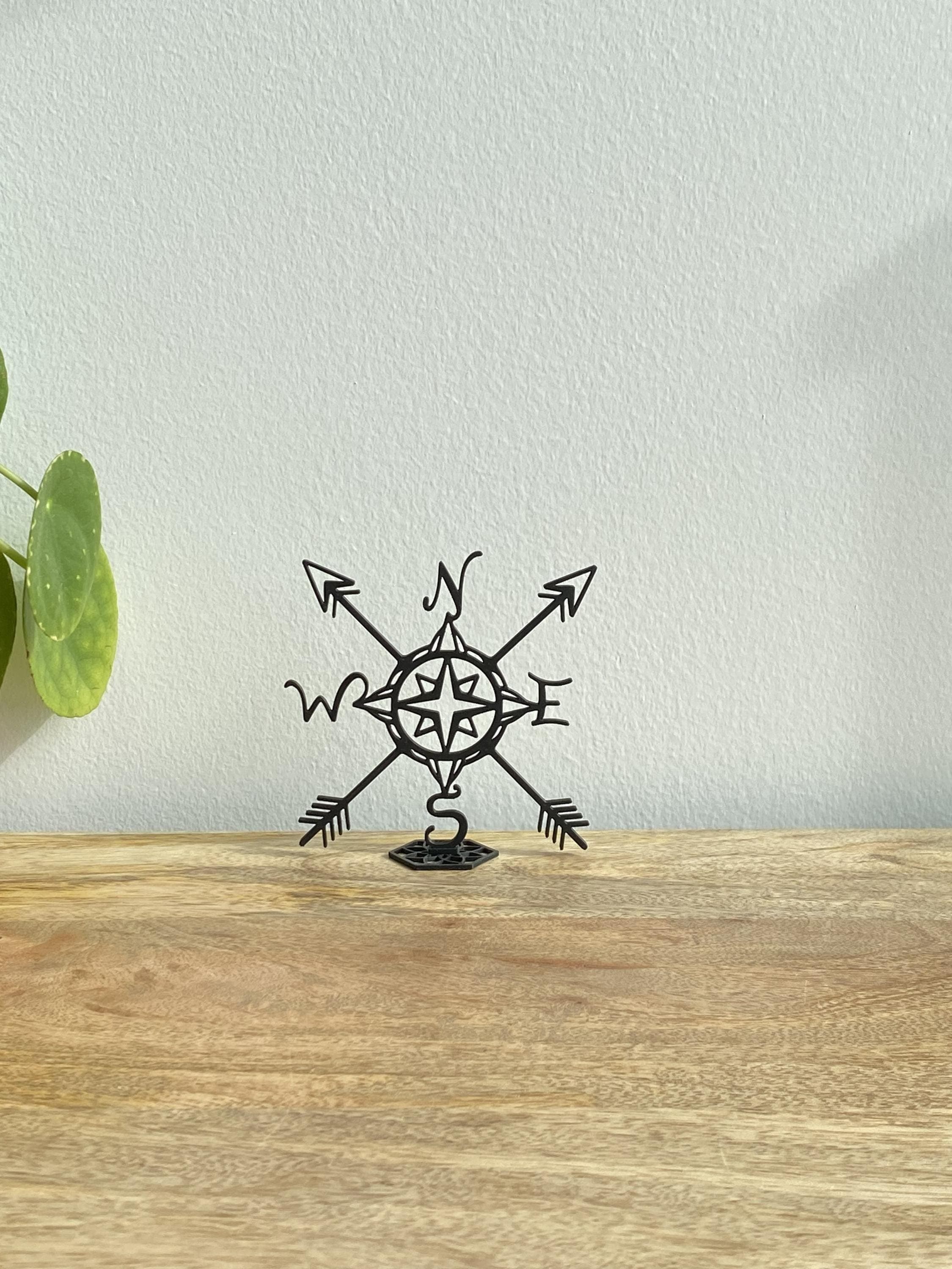 3D Compass Rose Table Decor | Fine Line Travel Symbol Sculpture | Minimalist Art - image 3