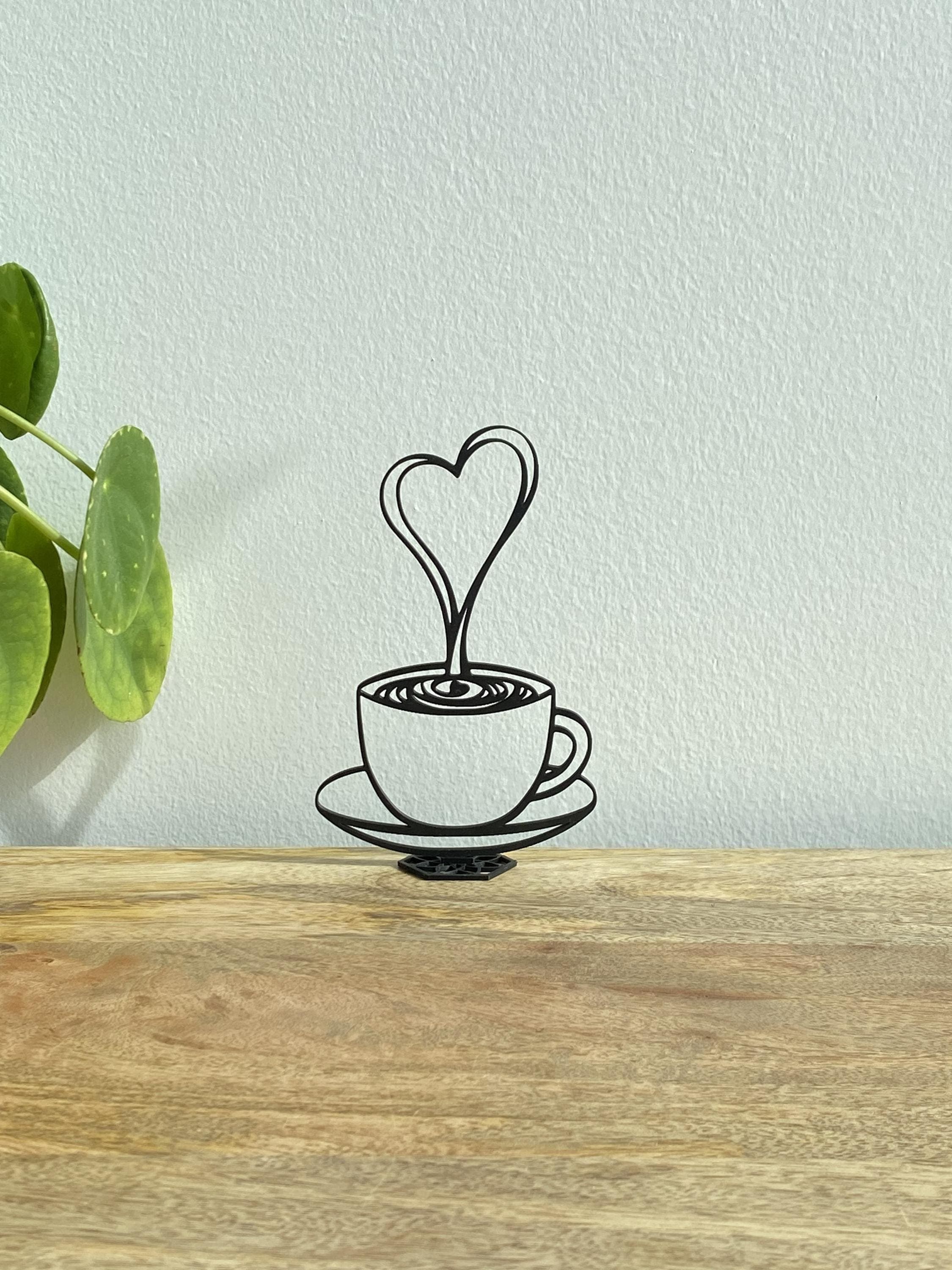 Coffee Heart Steam Decor | Minimalist Fine Line Mug Sculpture | 3D Cozy Table Art Gift - image 3