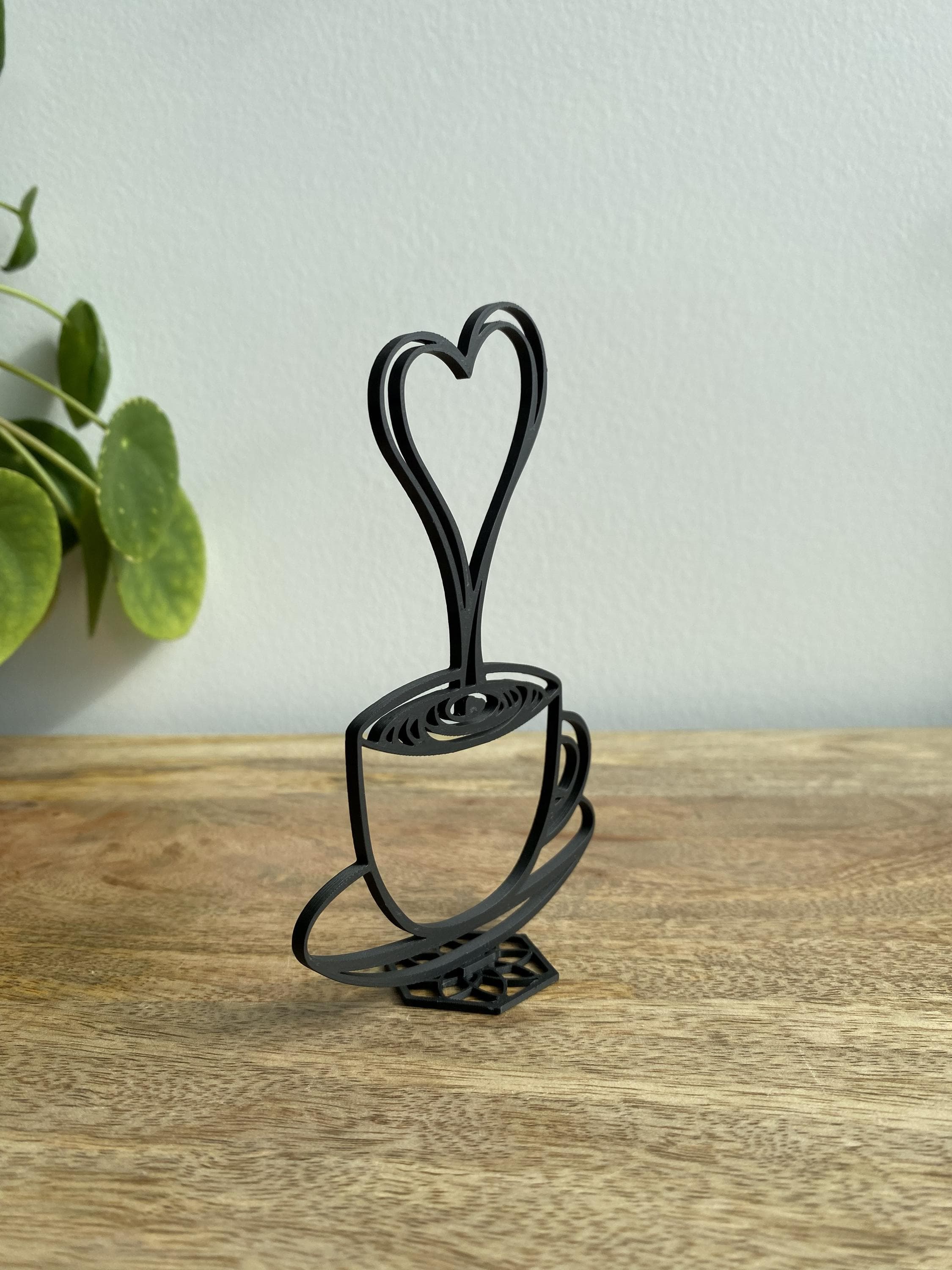 Coffee Heart Steam Decor | Minimalist Fine Line Mug Sculpture | 3D Cozy Table Art Gift