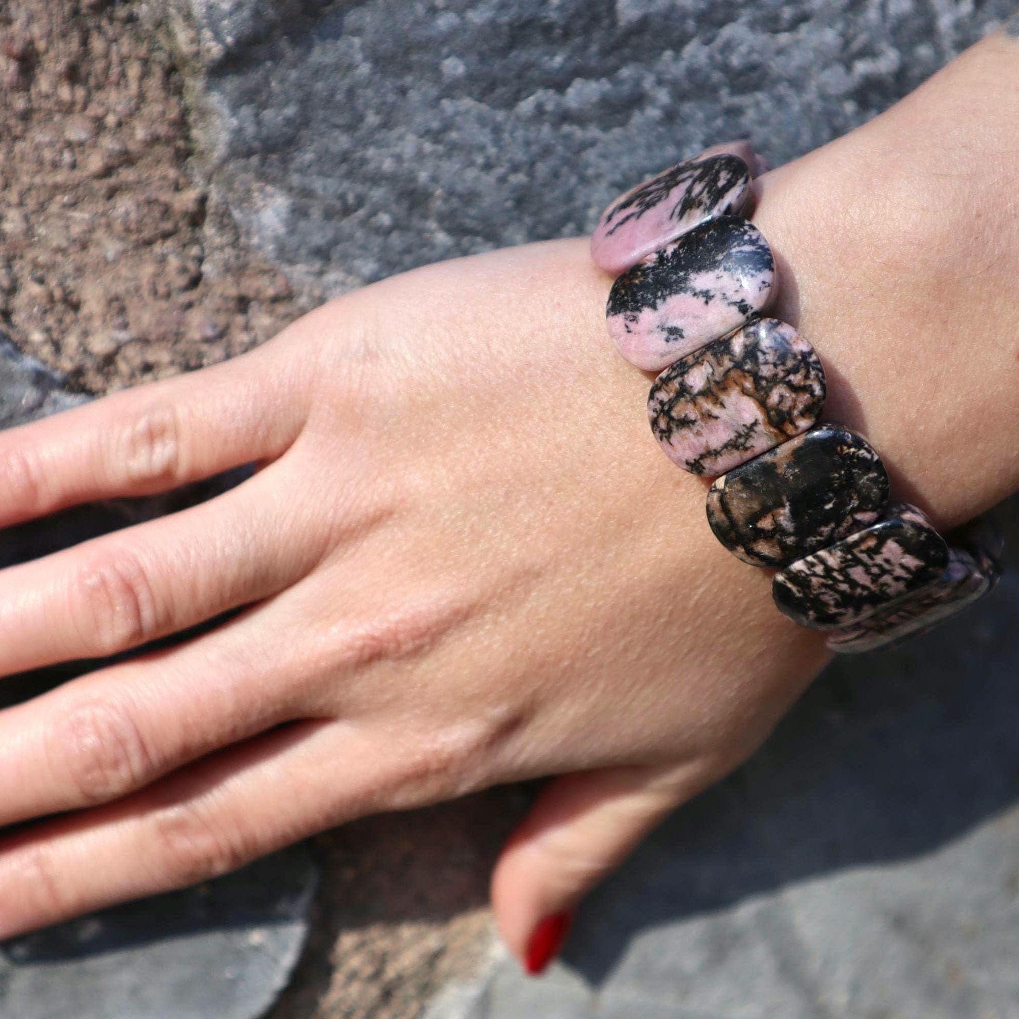 Natural Rhodonite Bracelet, Pink Black Gemstone Bead Bracelet, Minimal Stone Jewelry - image 4