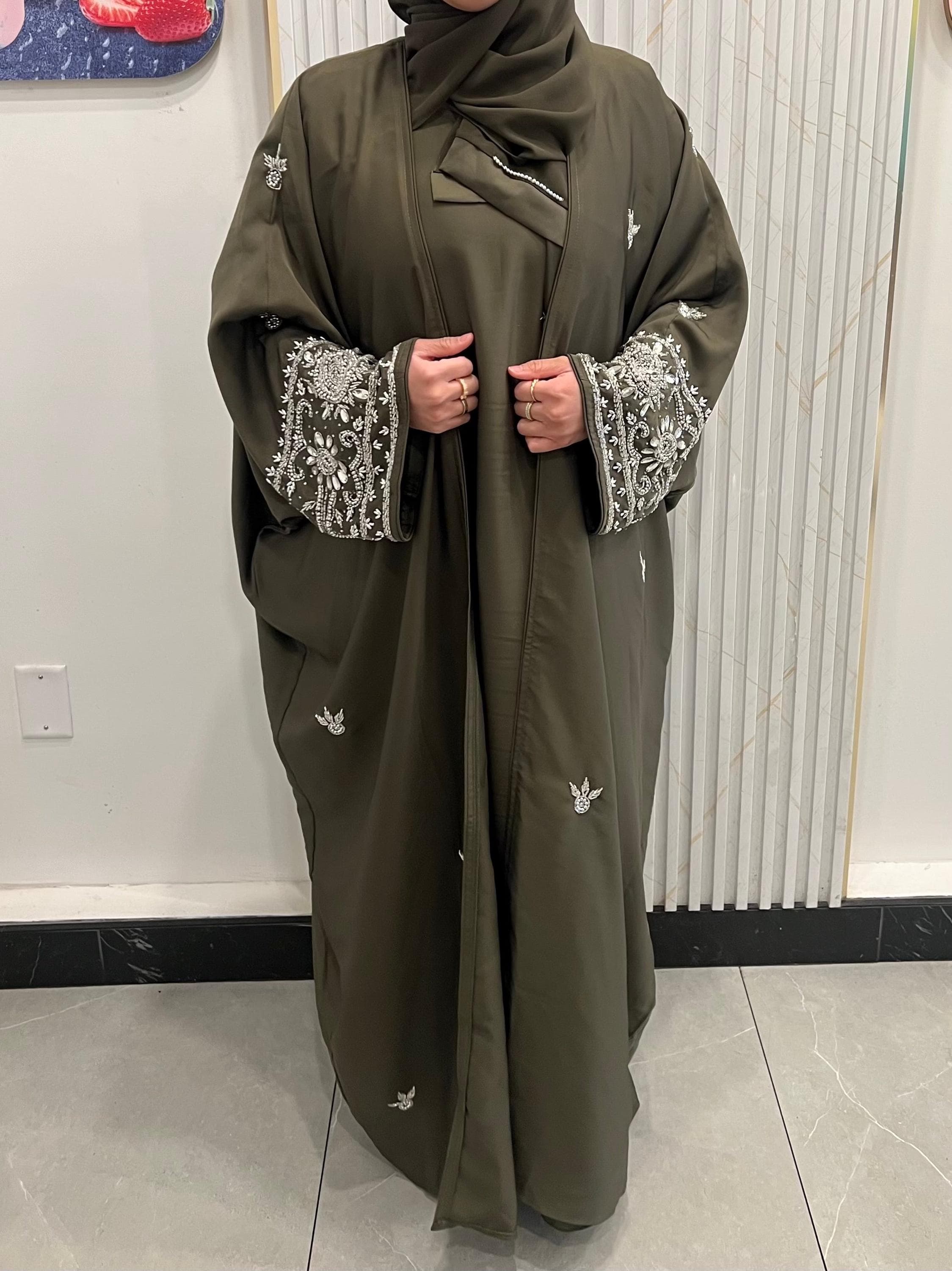 Zeenat 4-Piece Abaya - Green/Silver