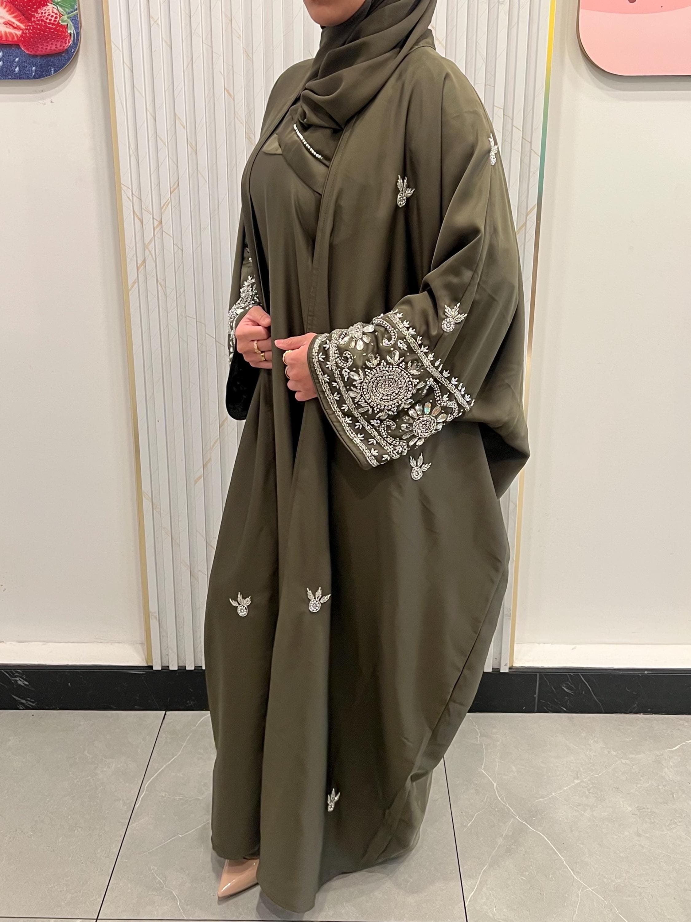 Zeenat 4-Piece Abaya - Green/Silver - image 3