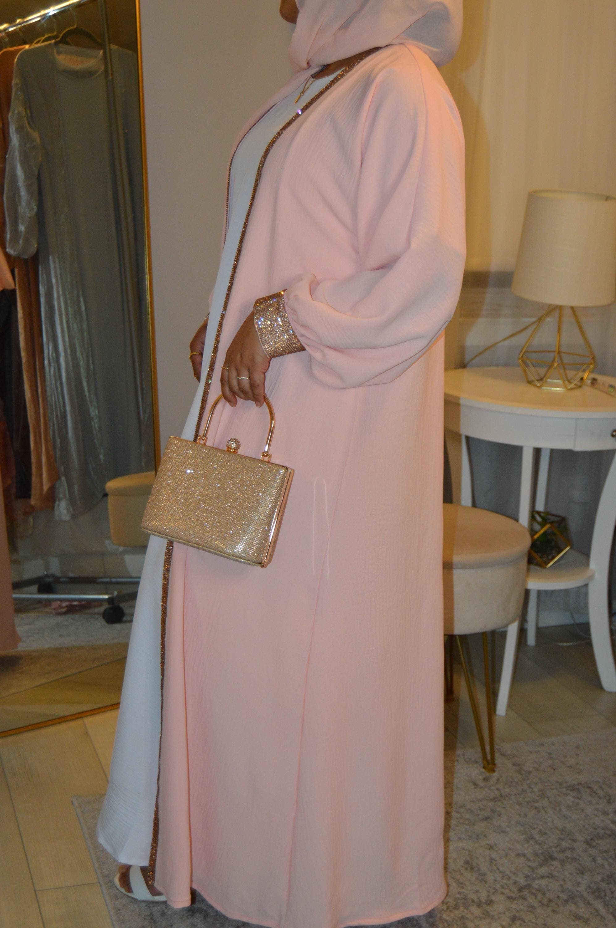 Cuffed Sleeve Open Abaya - Baby Pink