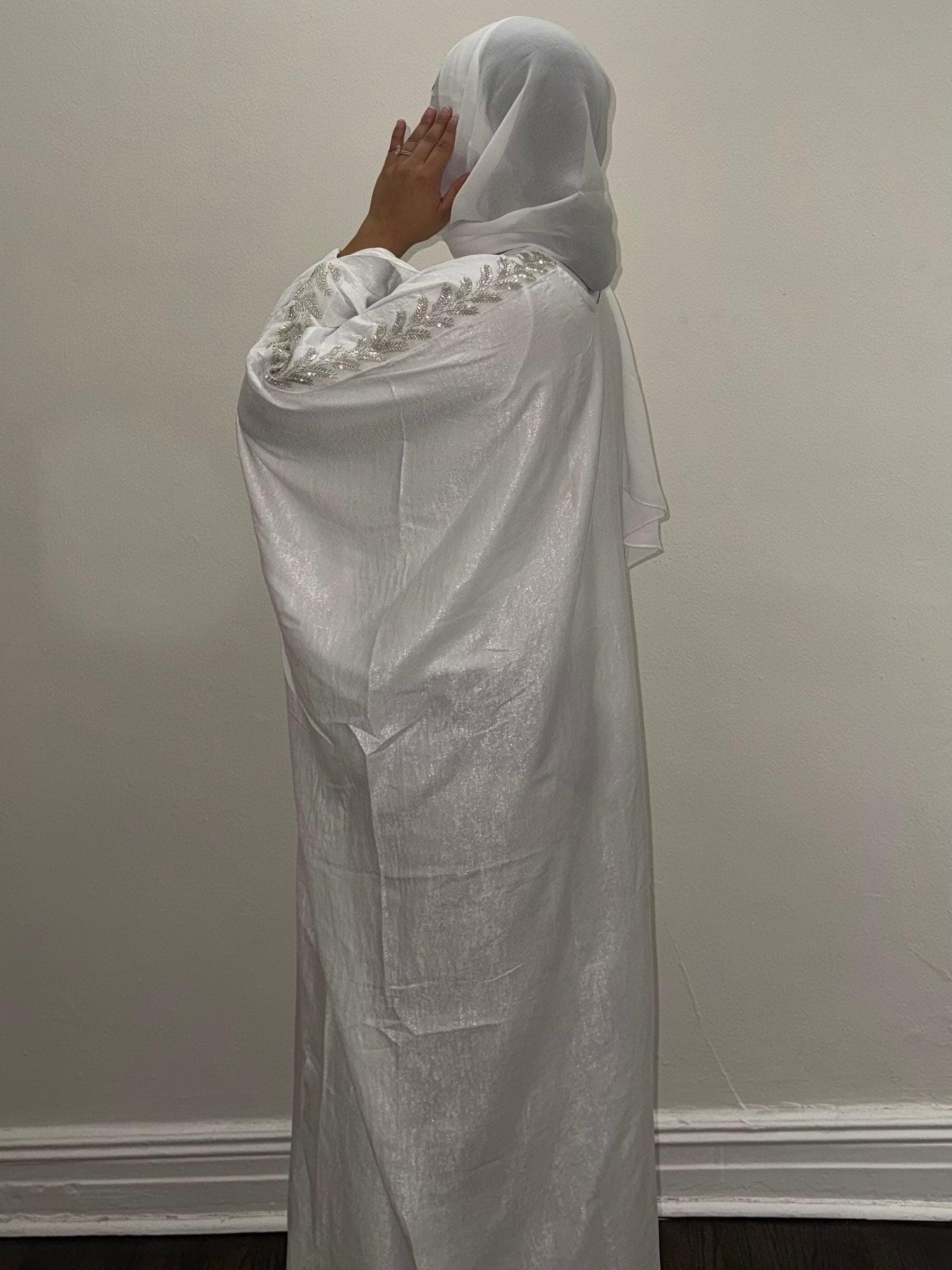 Metallic Butterfly Abaya - White