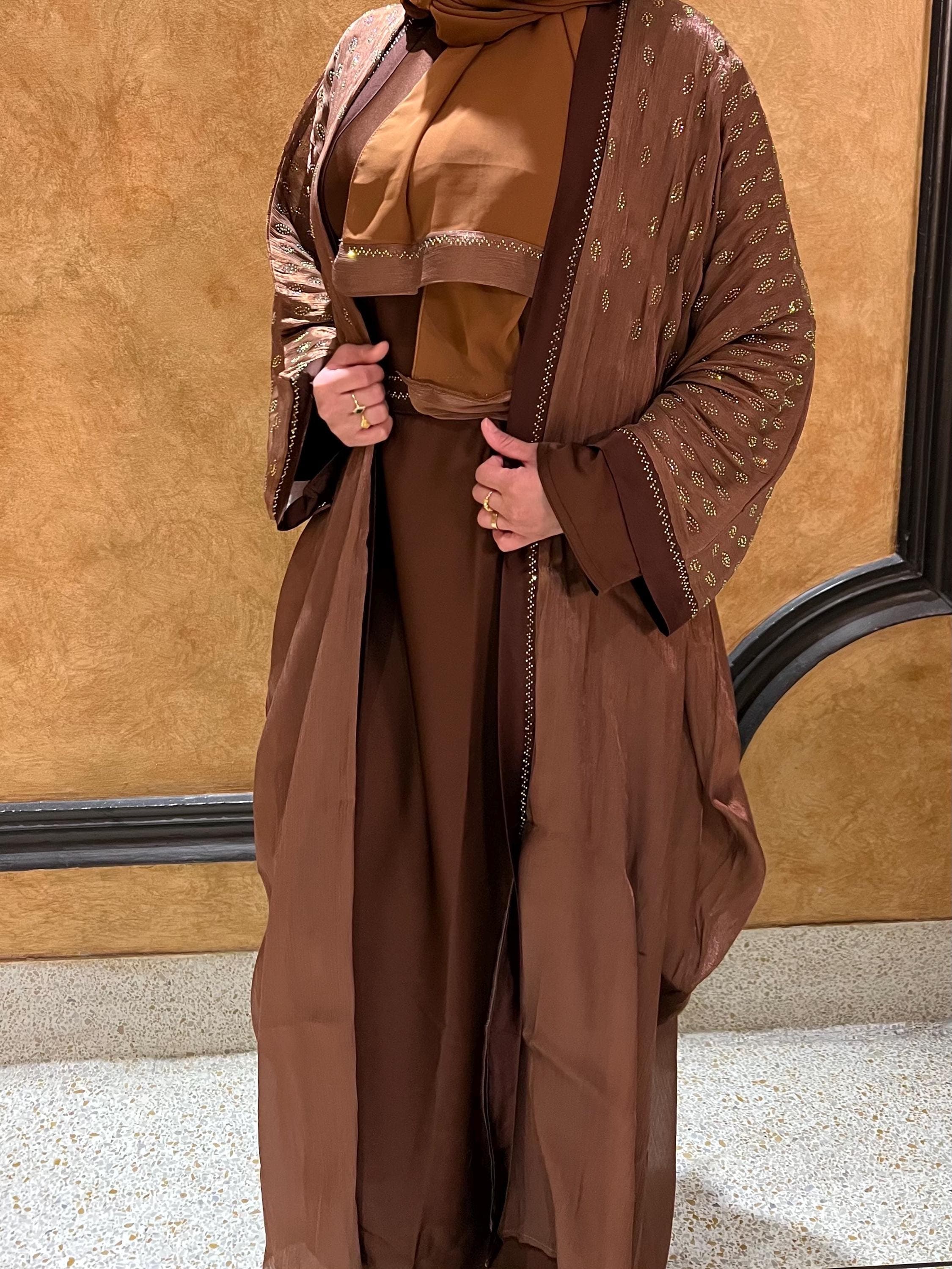 Ana Four Piece Abaya - Organza Fabric with Stone Work