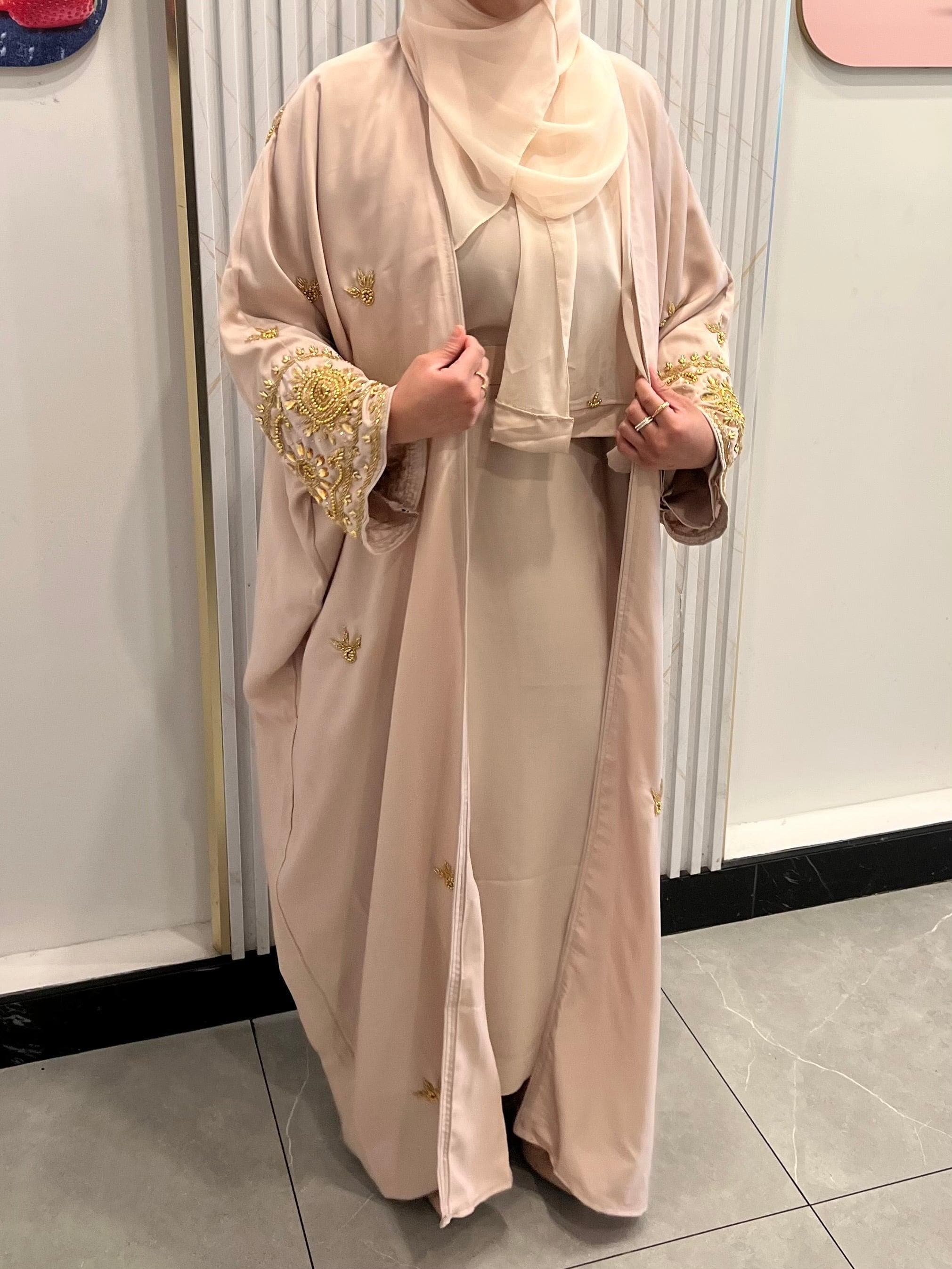 Zeenat 4-Piece Abaya - Beige/Gold