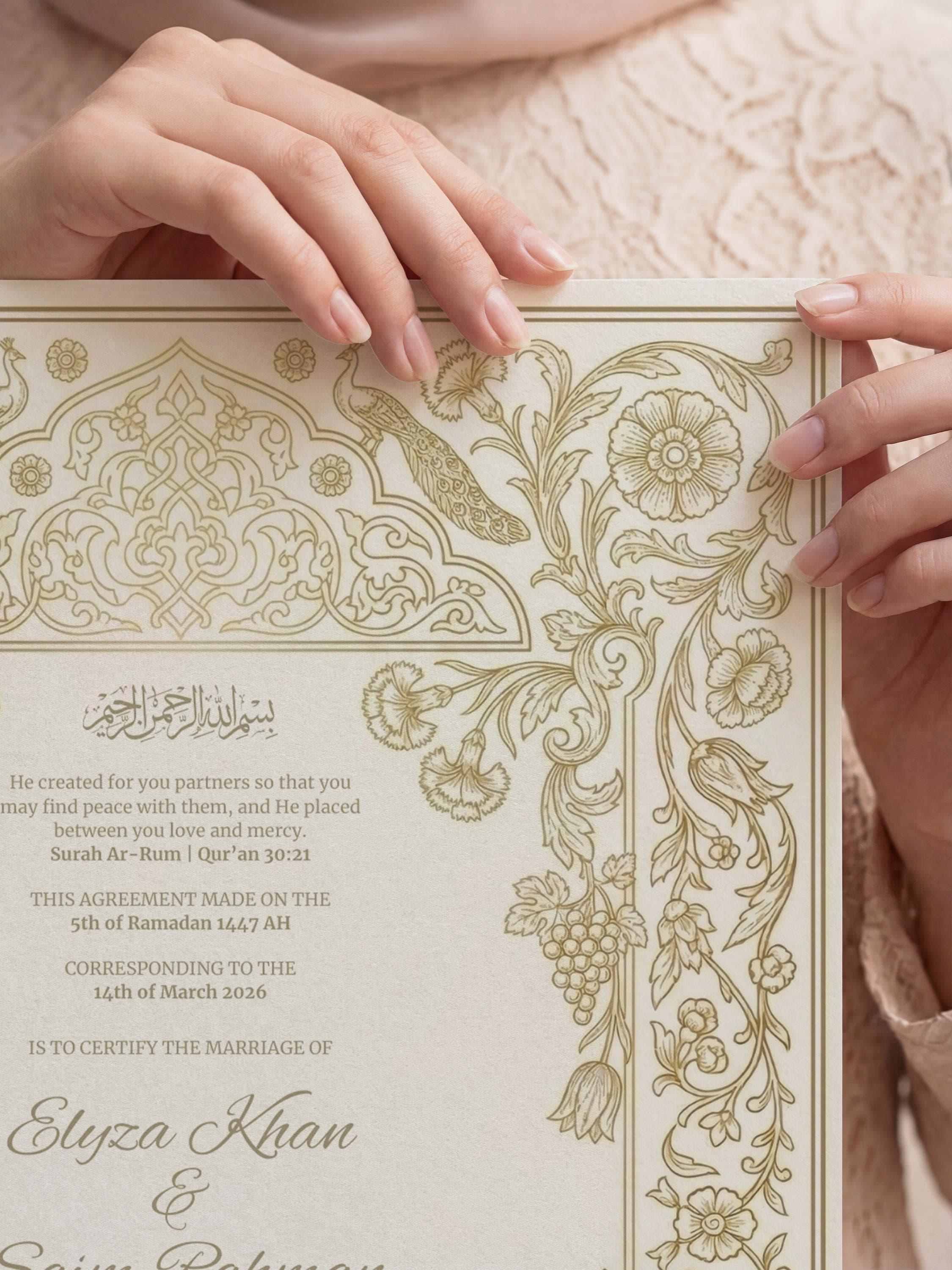Luxury Muslim Wedding Contract: Floral Ornate Gold Islamic Nikkah Certificate - image 5