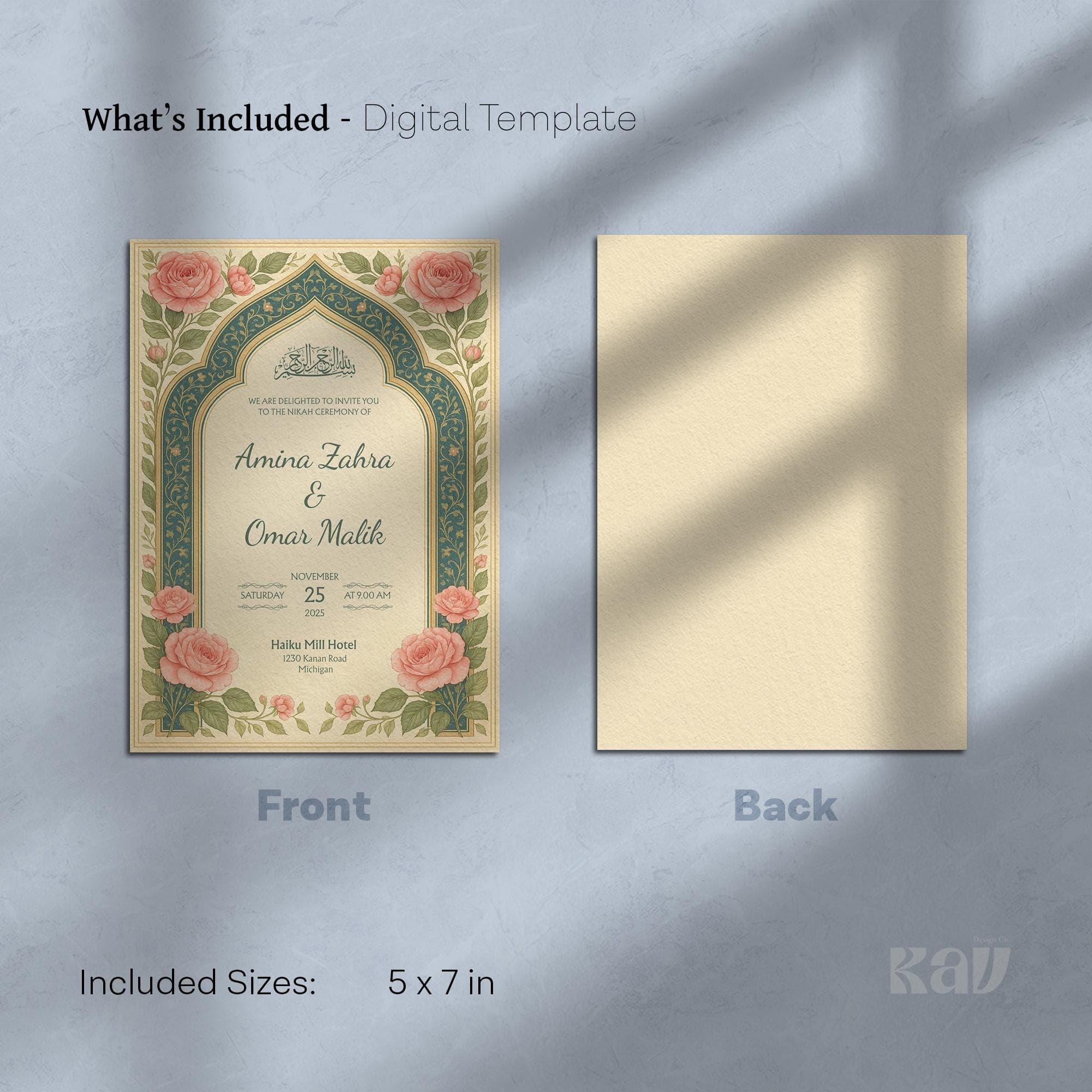 Editable Digital Nikah Invitation Card | Islamic Arch Template with Pink Rose Floral Design and Elegant Arabic Calligraphy | WA10 - image 5