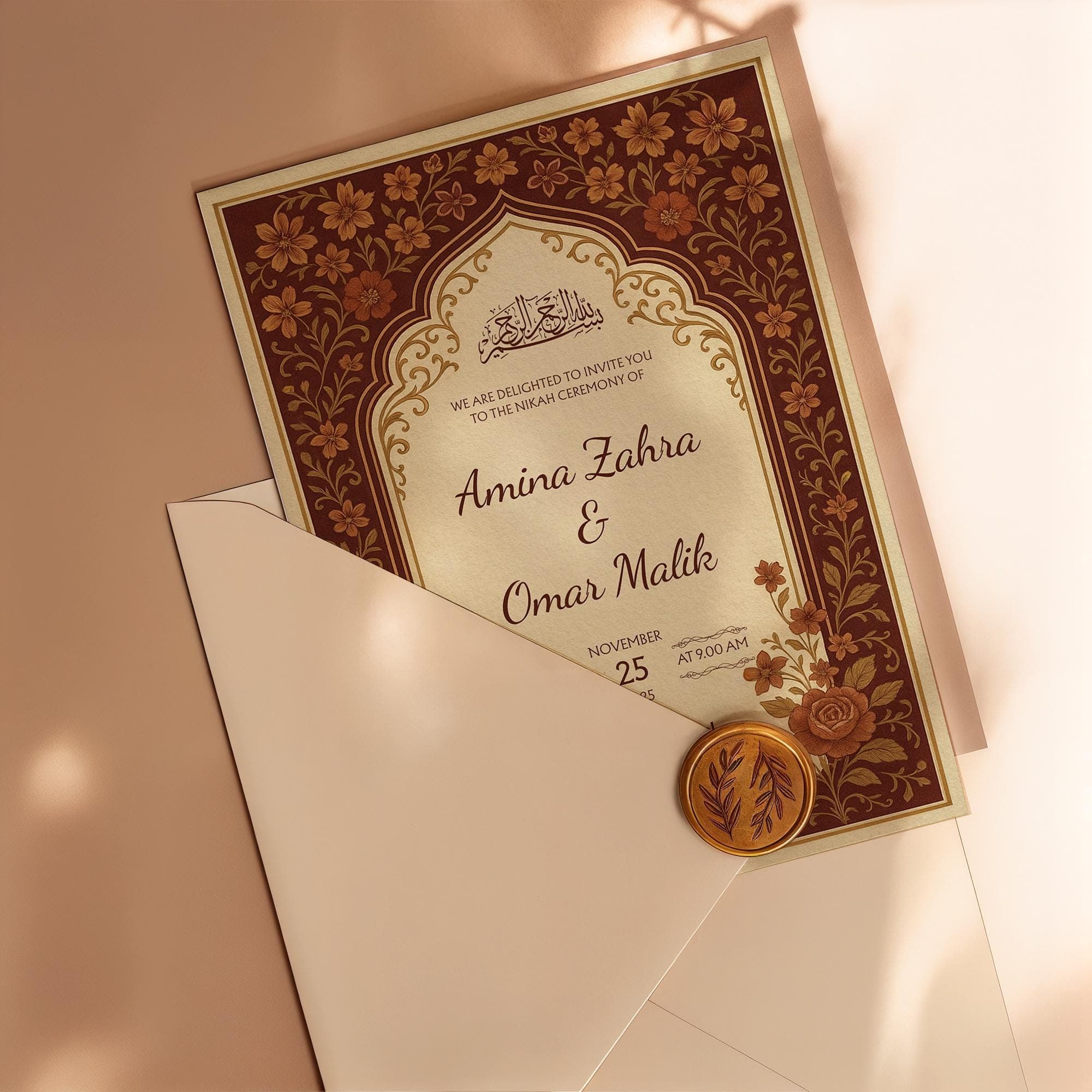 Burgundy Red Floral Muslim Wedding Canva Card | Editable Islamic Nikah Invitation Template  | Printable Digital Download Ceremony | WA20 - image 5