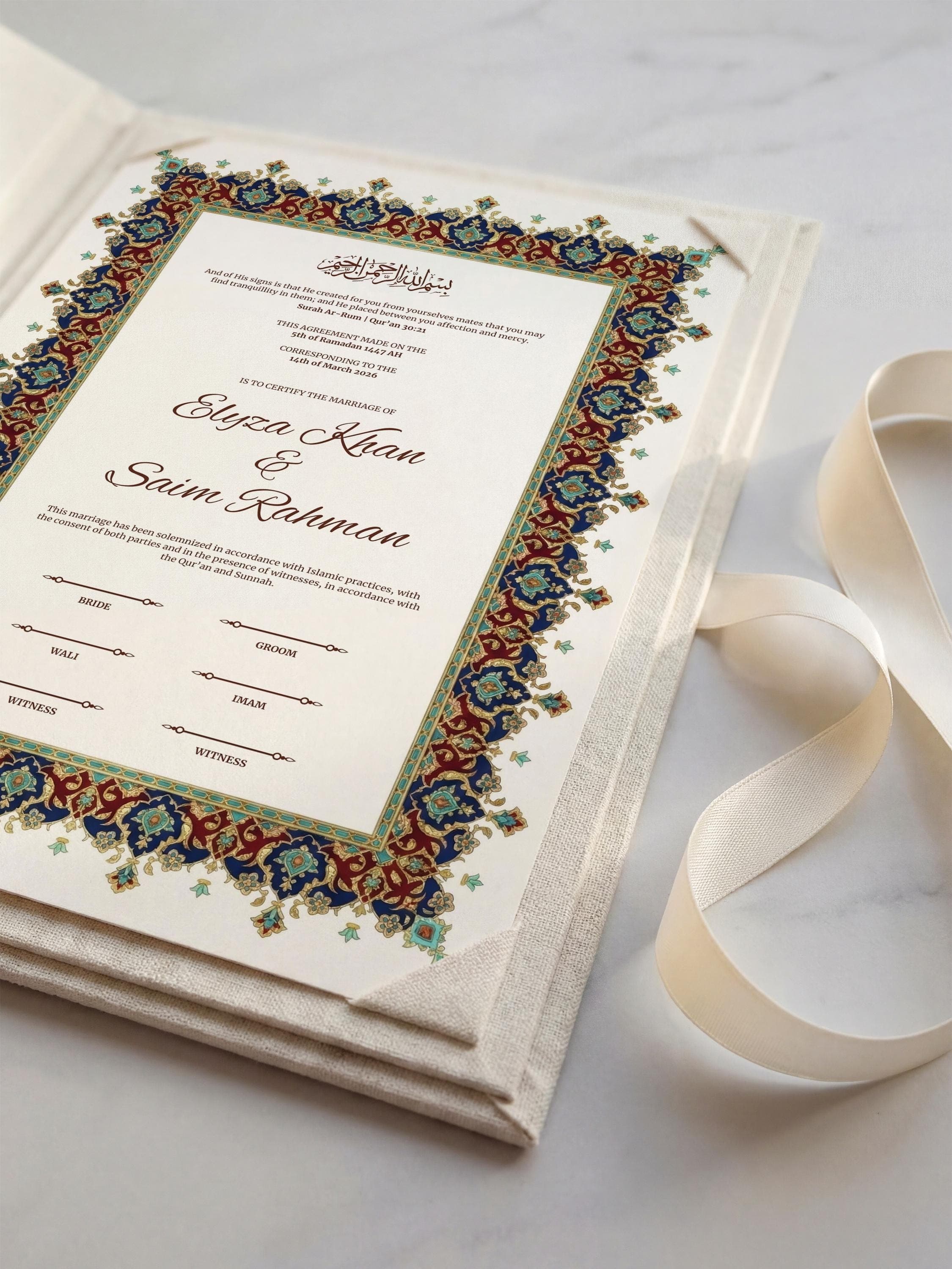 Editable Islamic Nikkah Certificate: Luxury Ottoman Style Red Blue Muslim Wedding Contract, Canva Template A3 & A4 - image 4