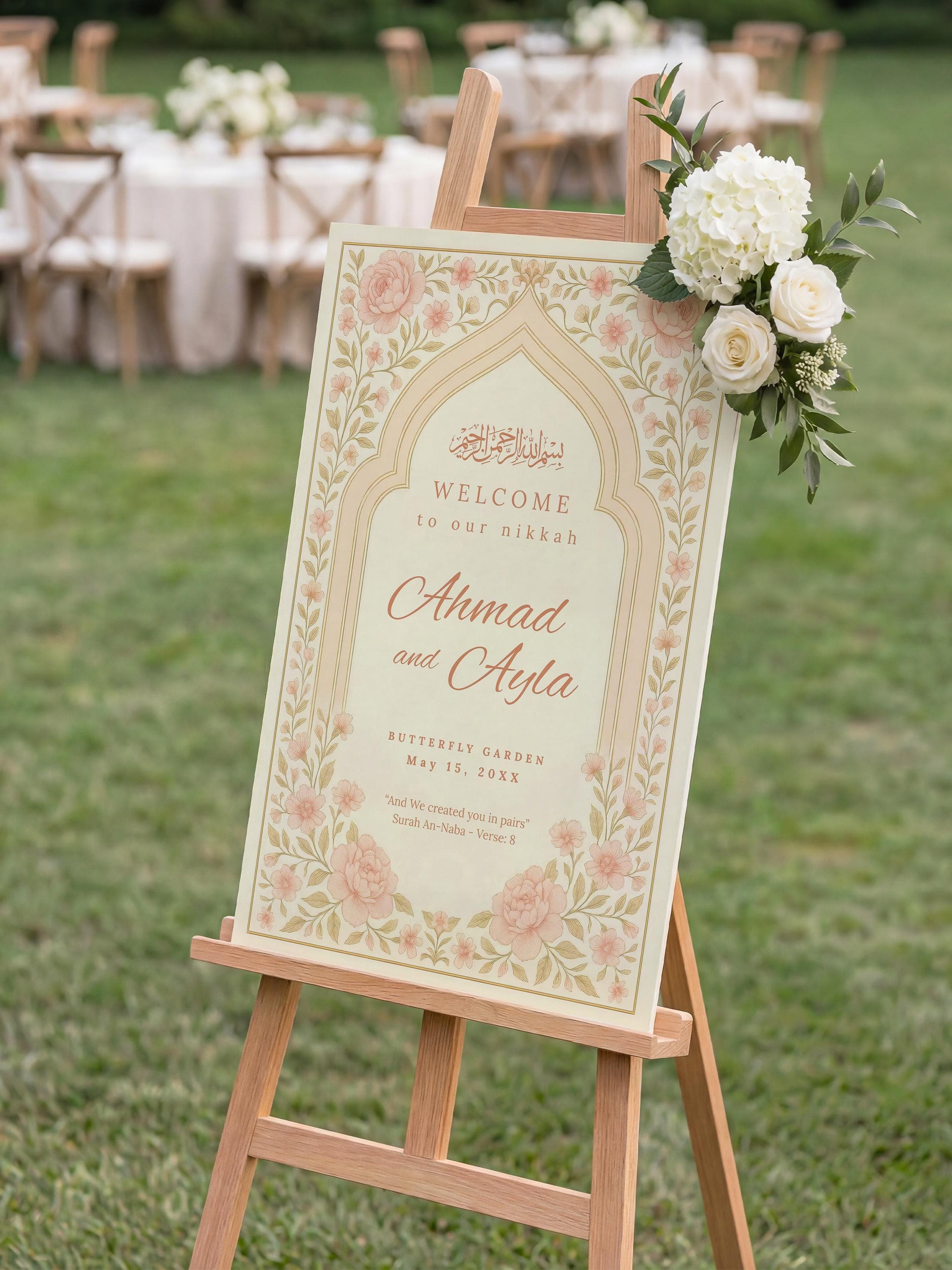 Floral Islamic Wedding Welcome Sign Template: Editable Nikkah Canva Poster, Ceremony & Reception Entrance Board - image 4