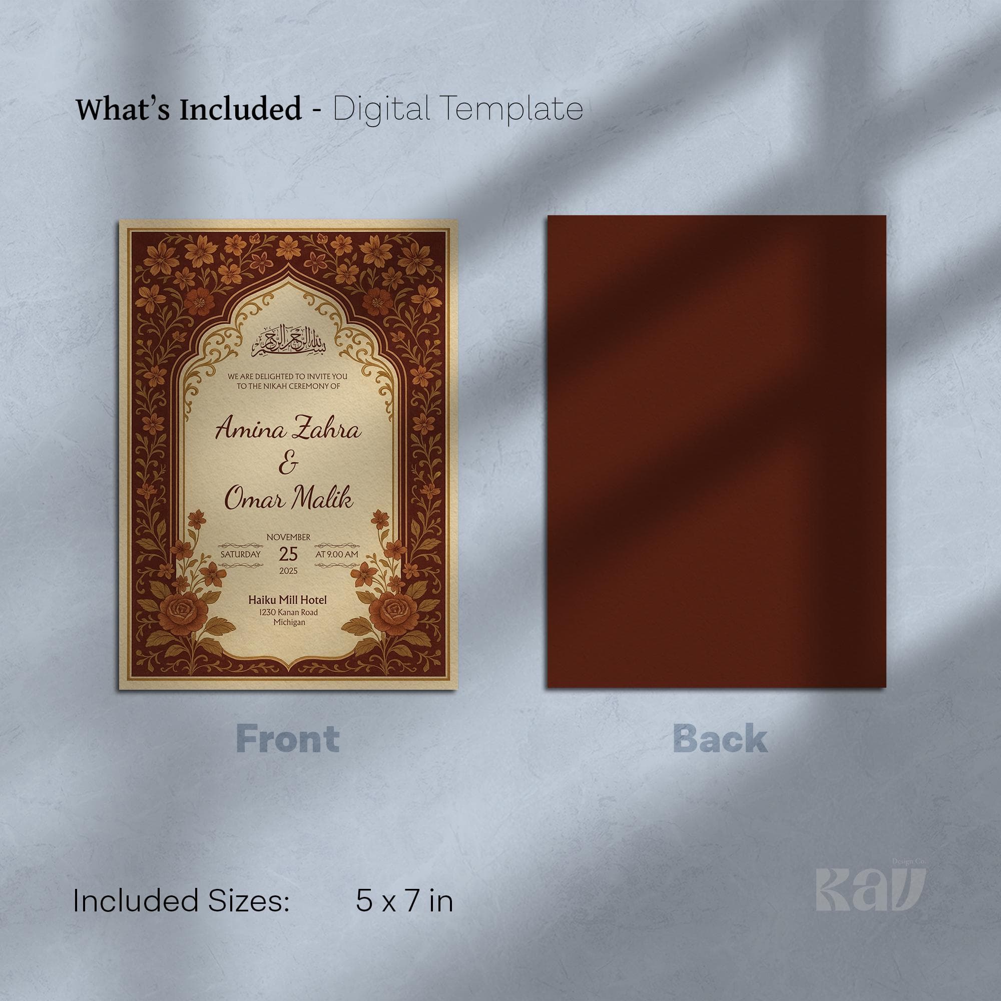 Burgundy Red Floral Muslim Wedding Canva Card | Editable Islamic Nikah Invitation Template  | Printable Digital Download Ceremony | WA20 - image 4