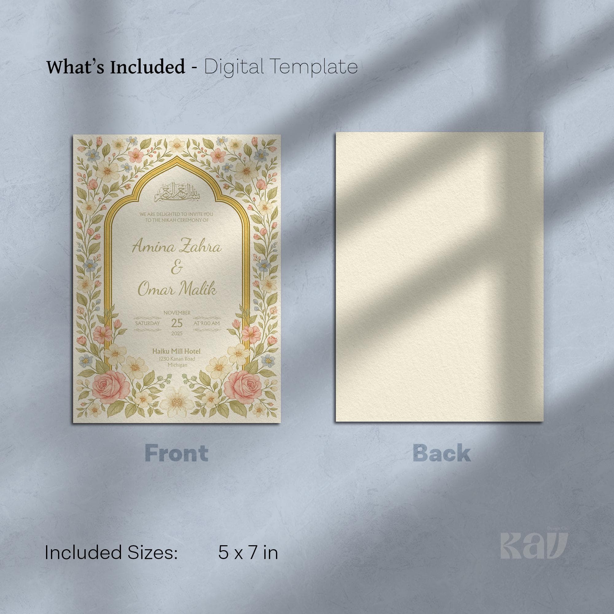 Boho Floral Muslim Nikah Invitation Template | Editable Canva Islamic Wedding Card with Soft Colors & Elegant Calligraphy | WA04 - image 5