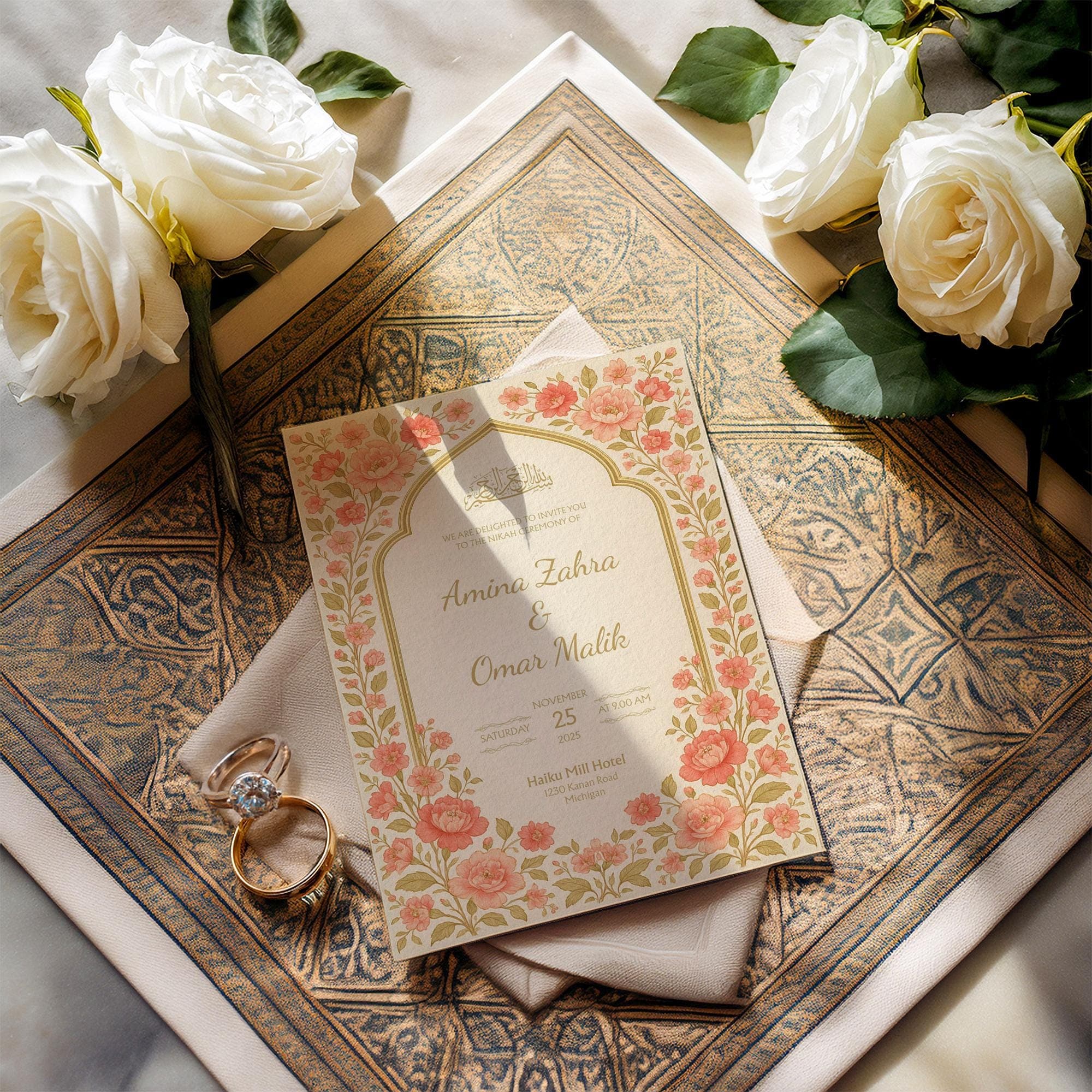 Floral Muslim Nikah Template | Customizable Islamic Canva Design with Elegant Calligraphy & Bismillah | Pastel Wedding Print | WA05 - image 3