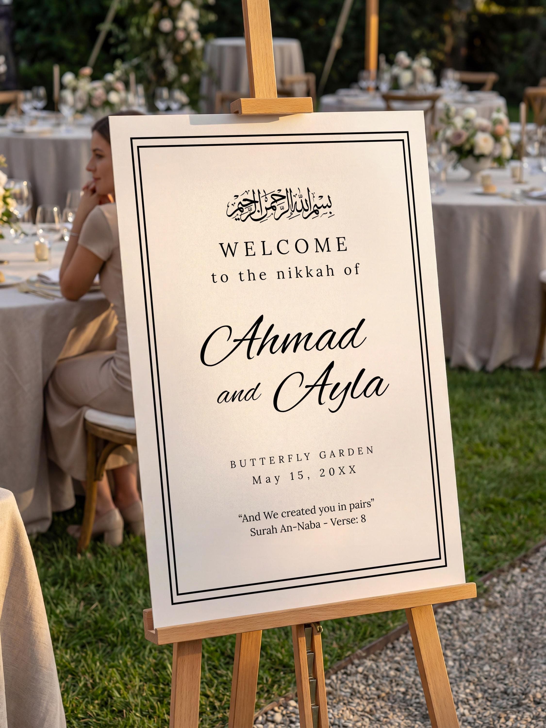 Minimalist Islamic Wedding Welcome Sign Template: Editable Canva Nikkah Poster, Ceremony Reception Entrance Board - image 5