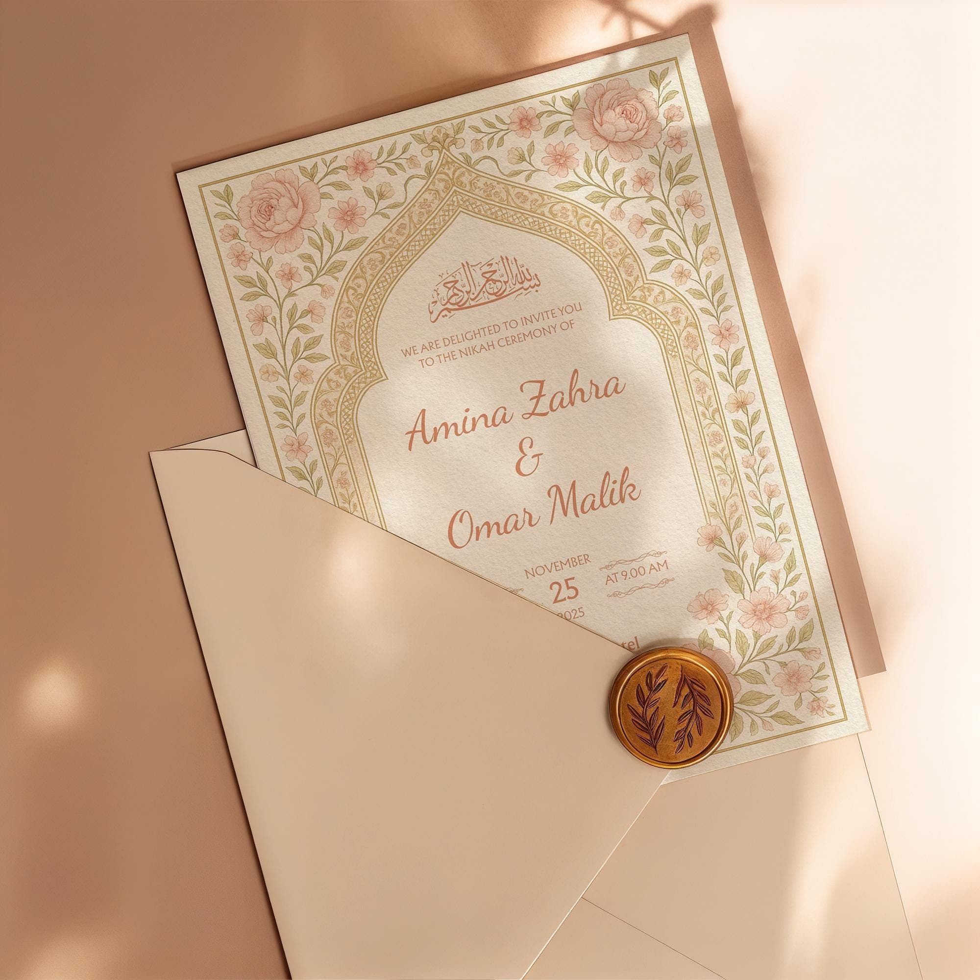 Editable Blush Floral Muslim Nikah Invitation Template | Canva Printable Wedding Card with Elegant Islamic Motif Design | WA15 - image 5