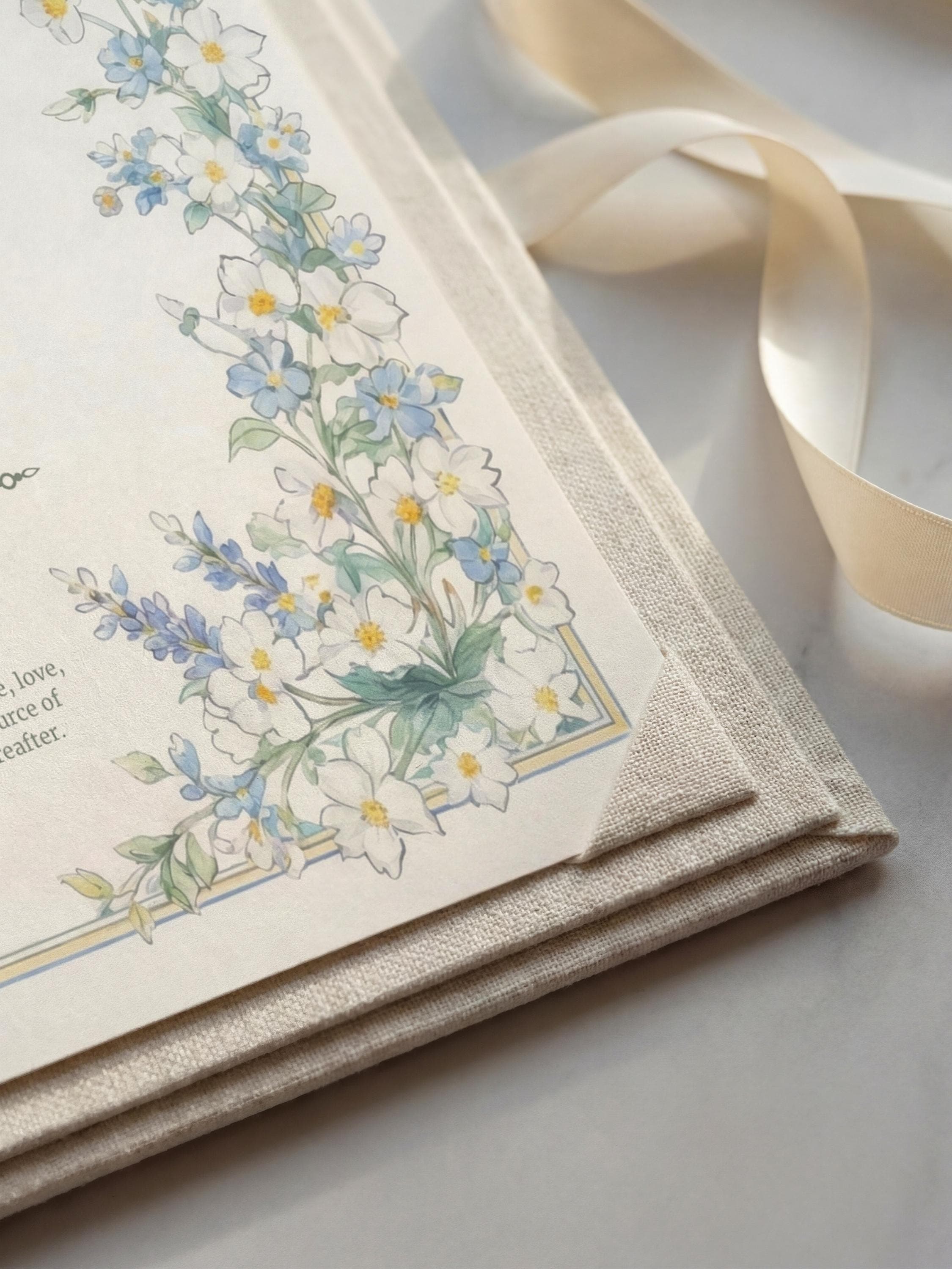 Daisy Floral Islamic Nikkah Certificate: Soft White & Blue Floral Muslim Wedding Contract, Marriage Template - image 3