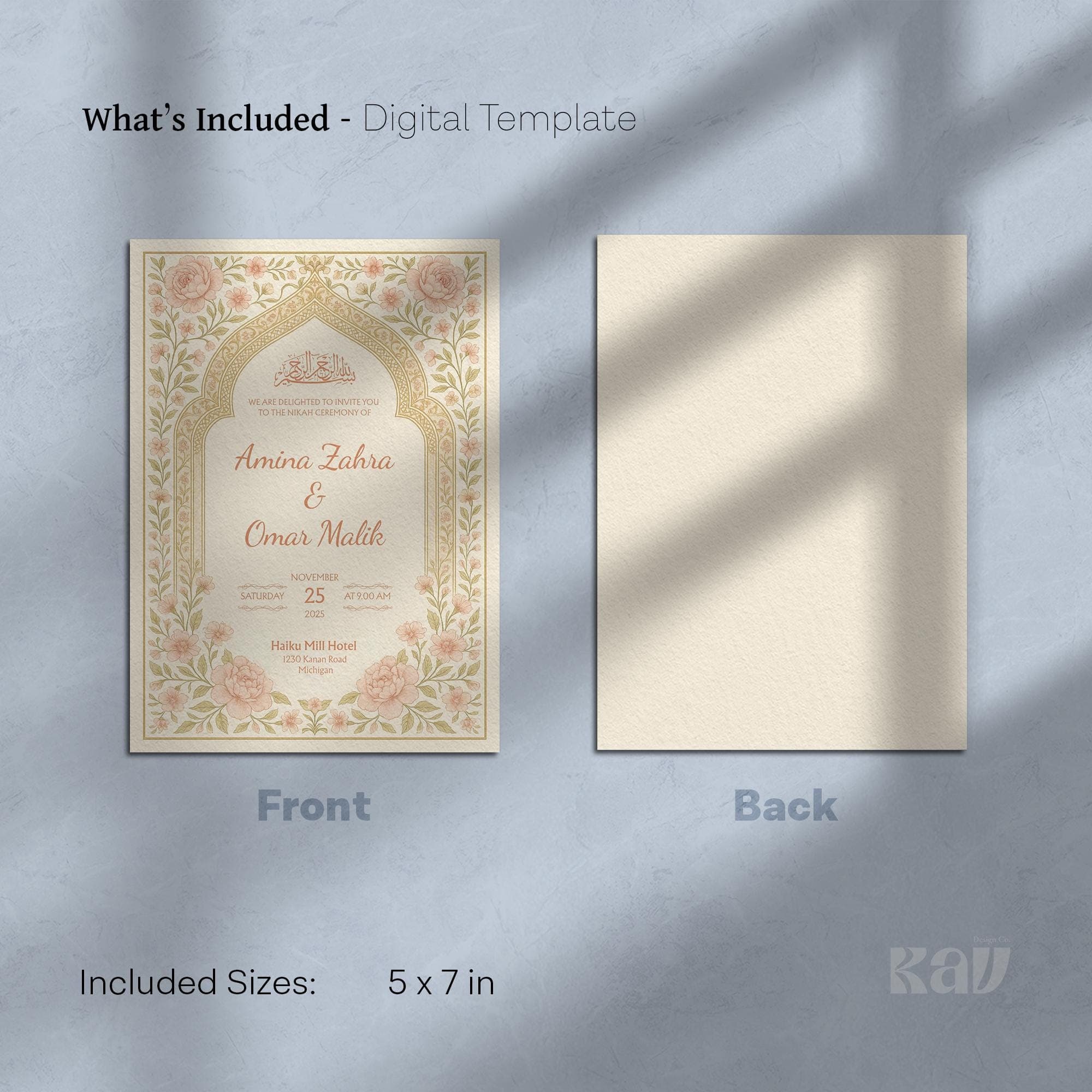 Editable Blush Floral Muslim Nikah Invitation Template | Canva Printable Wedding Card with Elegant Islamic Motif Design | WA15 - image 4