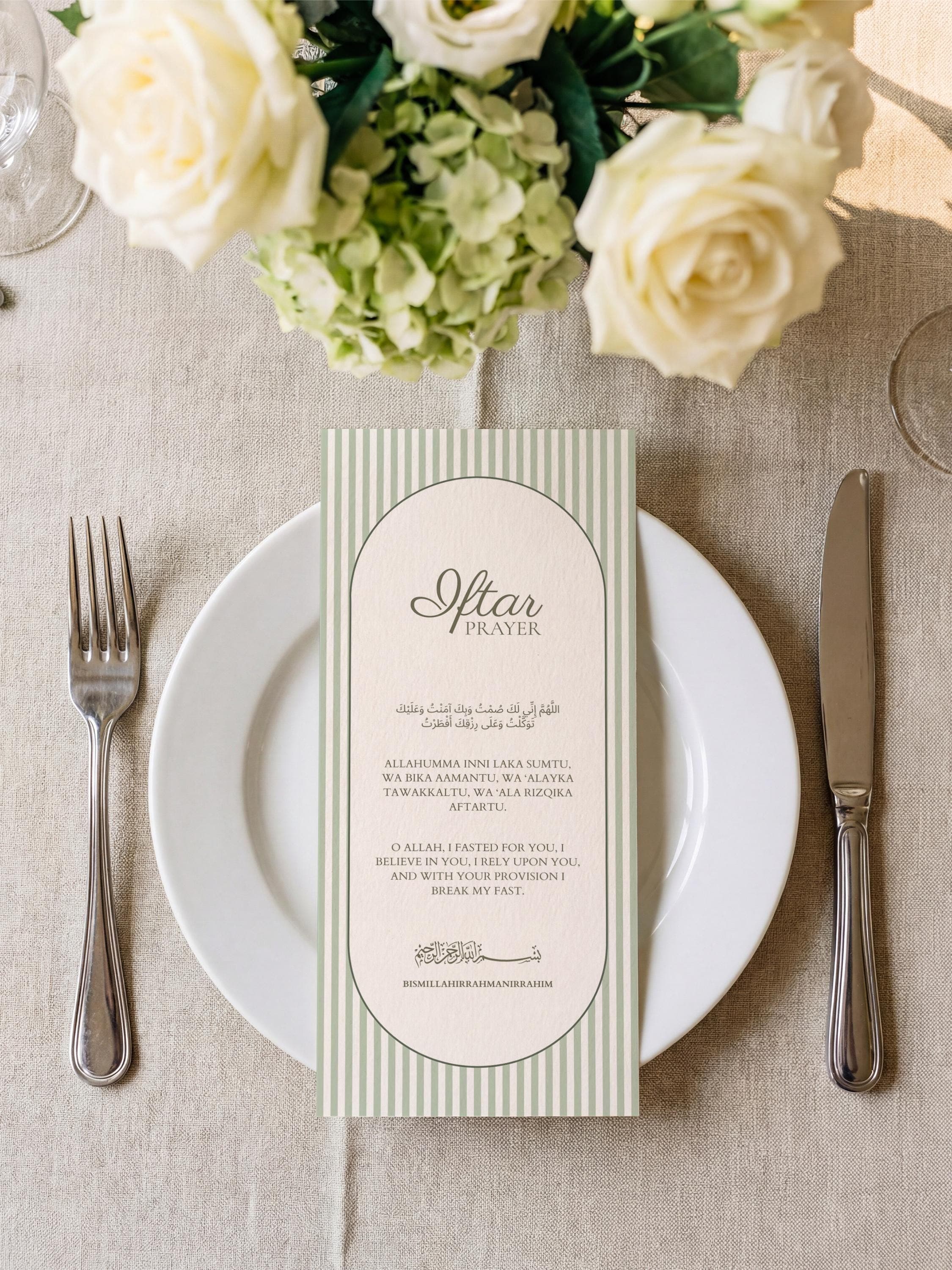 Ramadan Iftar Prayer Card | Striped Arch Dua Table Printable Template | Minimal Table Setting Decor