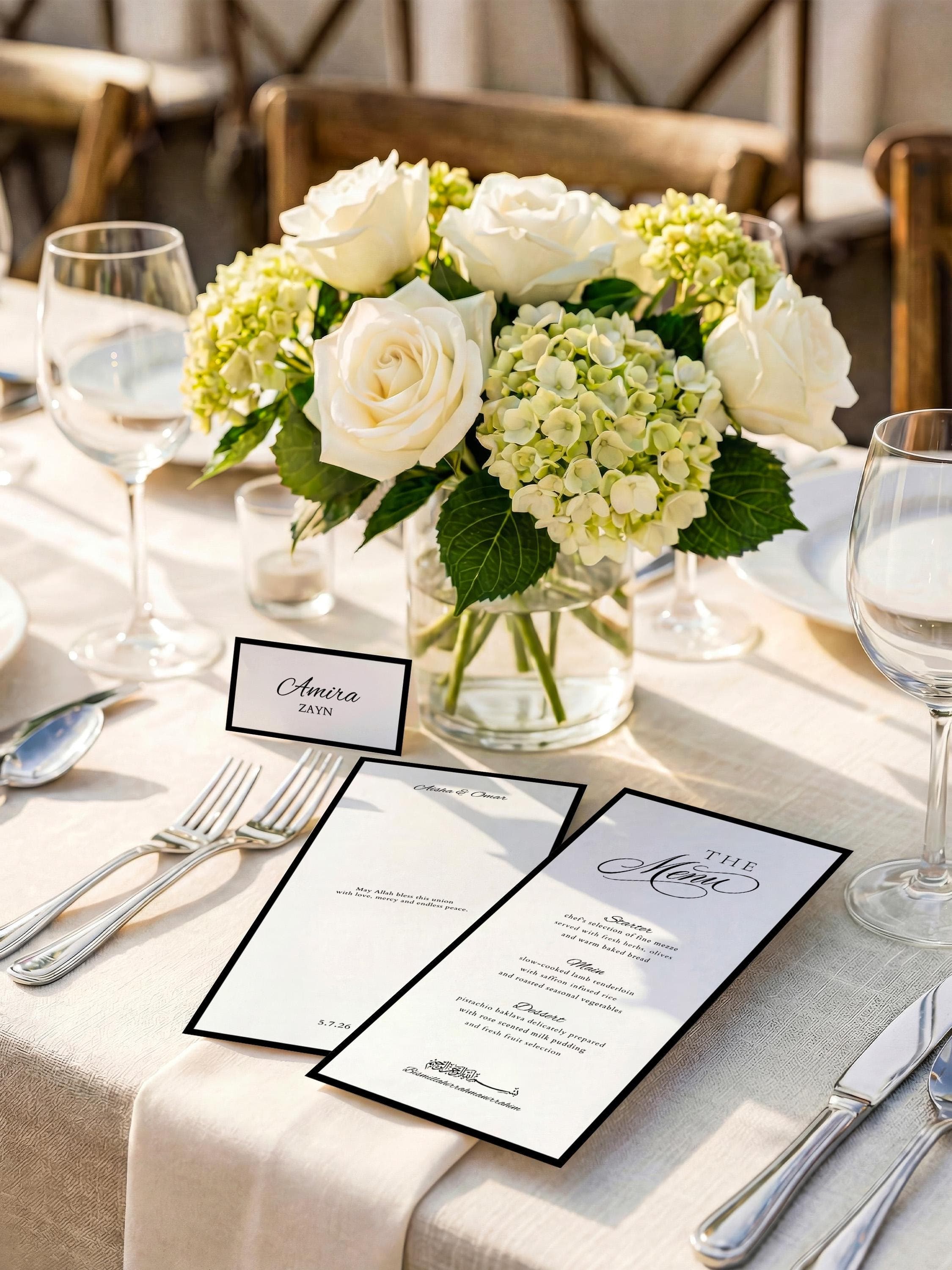 Islamic Wedding Menu & Place Card Template: Elegant Old Money Muslim Nikkah Reception (Digital Download) - image 4